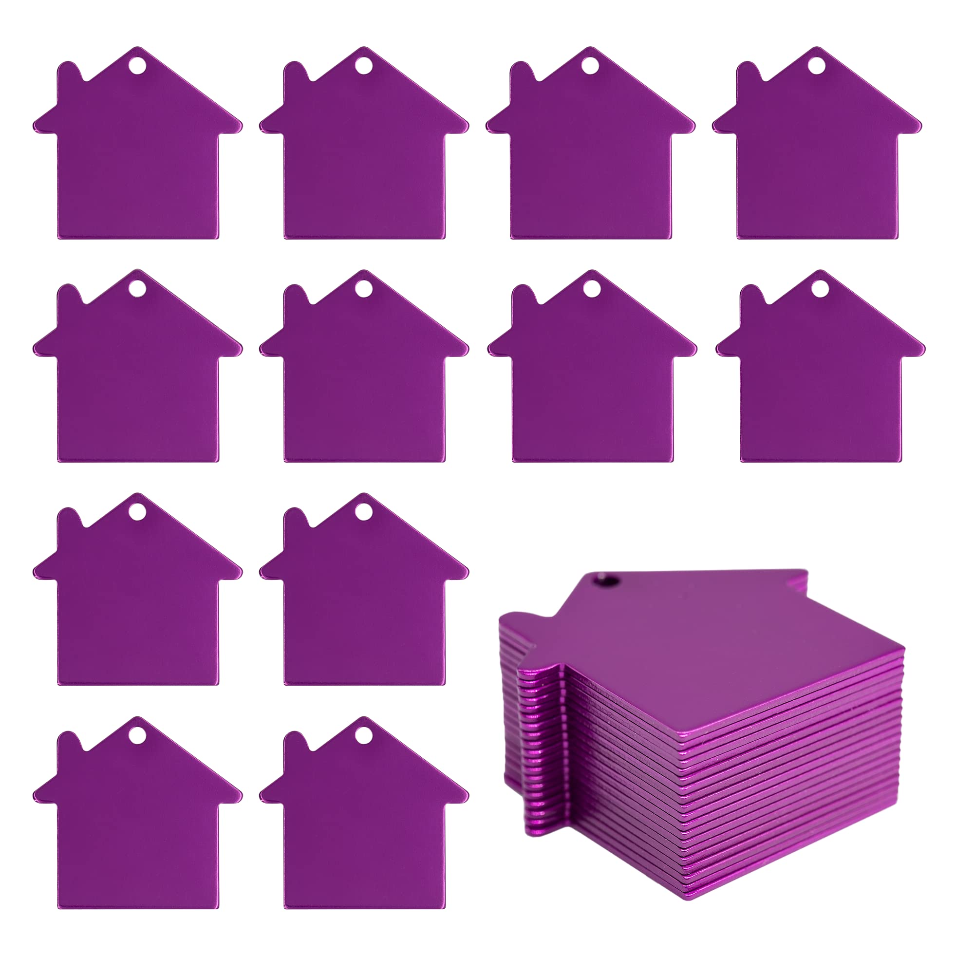 StayMax 25-Pack Purple House-Shaped Aluminum Tags for Stamping & Engraving - Perfect for Pet ID, Keychains, and DIY Craft Projects