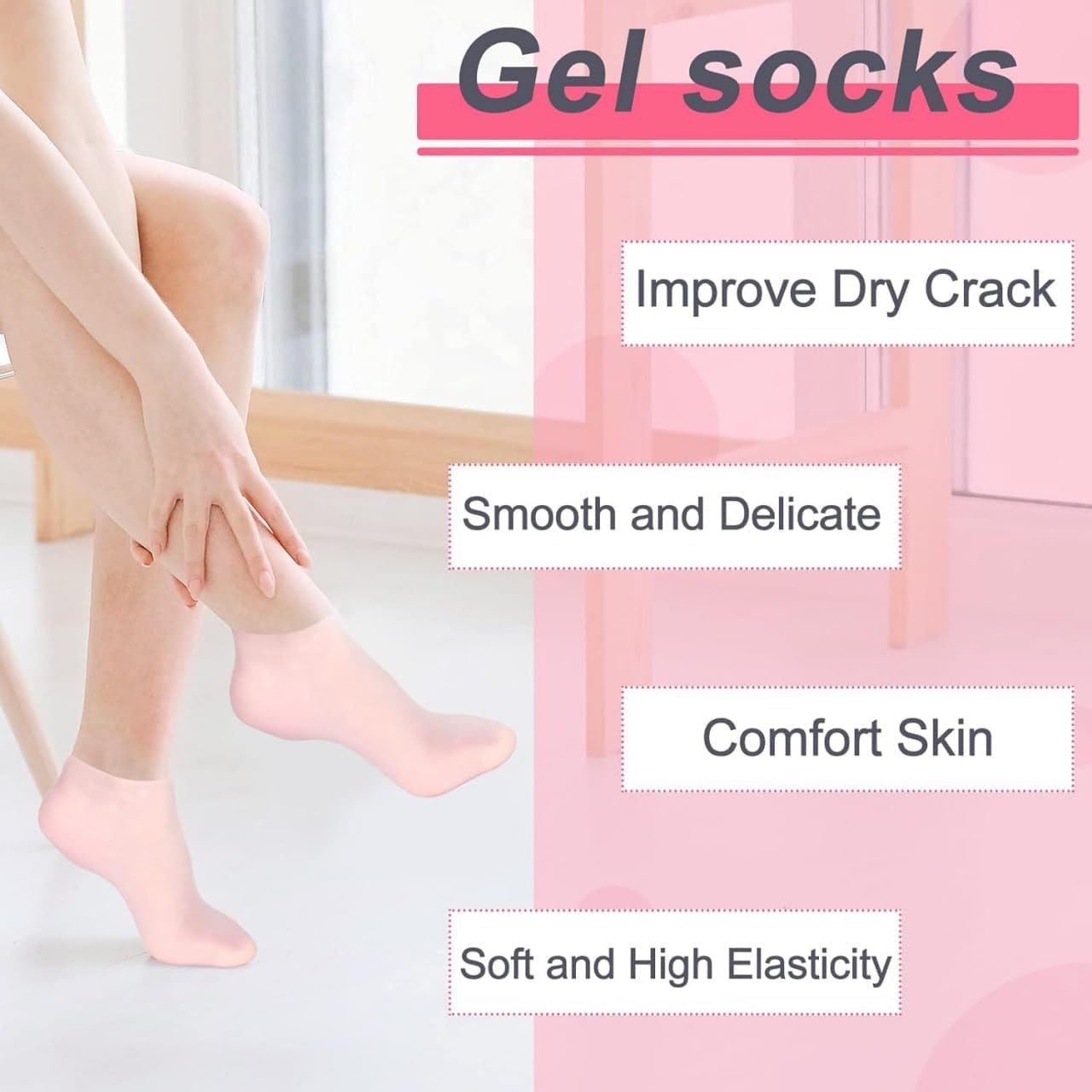 Moisturizing Silicone Gel Socks for Dry Cracked Feet - Heel Repair & Foot Care with Natural Oil & Vitamin E - Spa Treatment Socks for Women & Men (1 Pair, Multicolor) - Perfect for Overnight Foot Therapy & Pedicure Care