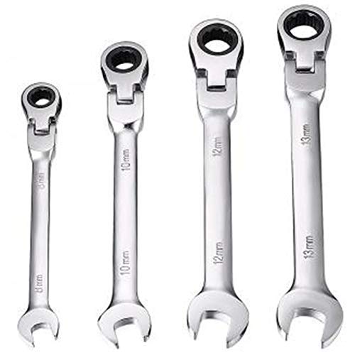 4-Piece Flexible Reversible Ratchet Wrench Set (8mm/10mm/12mm/13mm) - Universal Combination Hand Tool for Auto Repair & DIY Car Maintenance - Perfect for Tight Spaces & Professional Mechanics