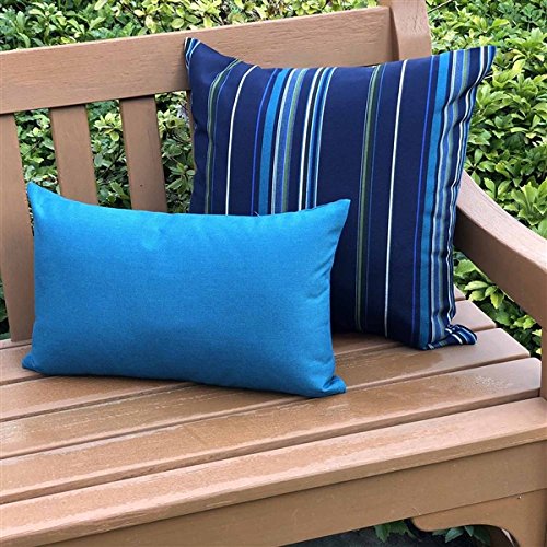 Sunbrella Outdoor Decorative Pillows Set of 2 - 20x20 Inch Waterproof Patio Cushions with Inserts, Stanton Lagoon Pattern - Perfect for Poolside Lounging, Porch Furniture & Garden Decor