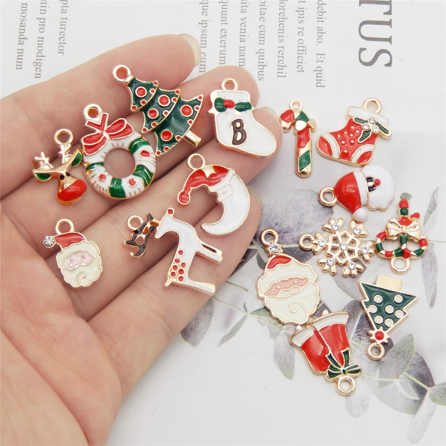 JJGrace 60Pcs Gold Plated Christmas Charms - Assorted Enamel Pendants for DIY Jewelry Making, Necklace, Earrings & Bracelets - Perfect for Holiday Crafts, Gift Giving and Christmas Decorations