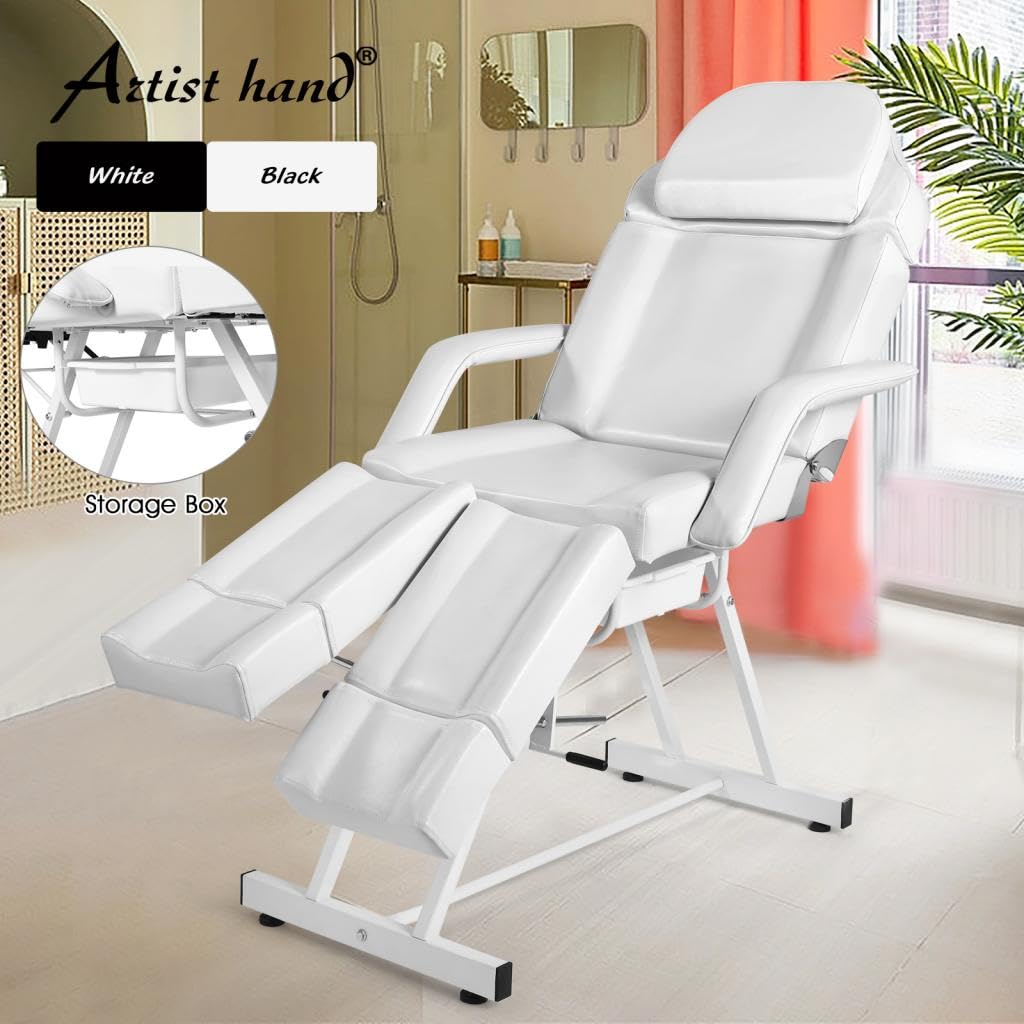 Professional Portable Massage Table - Adjustable Facial Bed & Lash Extension Bed with Tray & Split Footrests | Perfect for Salon, Spa, Home Use (White)