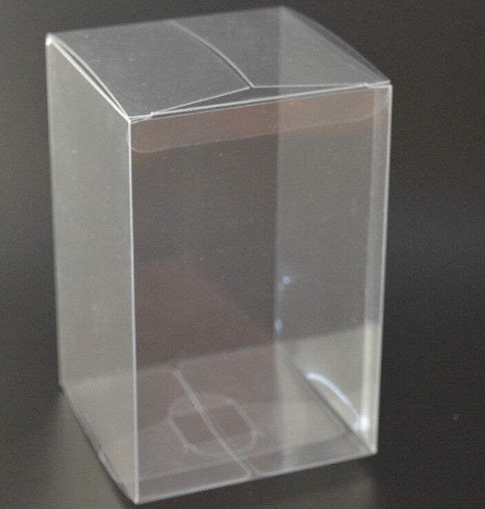100 Pack of 8x8x10cm Clear PVC Plastic Folding Gift Boxes - Small Rectangle/Square Jewelry Packaging Boxes for Wedding Favors, Party Gifts, Candy, Chocolate & Soap Storage - Perfect for DIY Crafts, Retail Display and Event Decorations