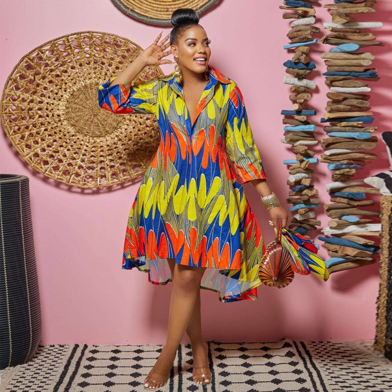 Stylish Loose Collar Printed Dress for Women - Casual & Party Wear - Perfect for Office, Date Night & Summer Outfits