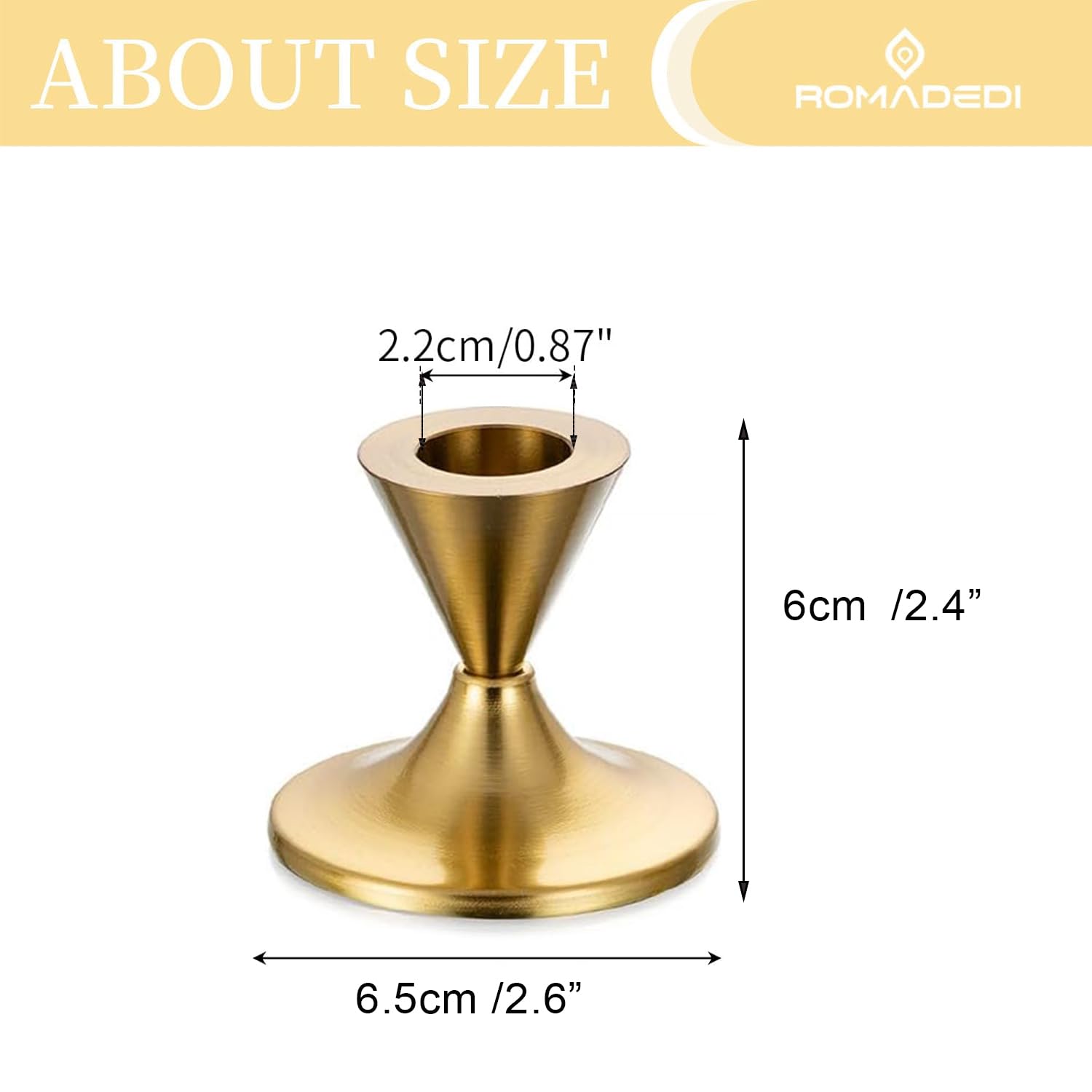 Romadedi 2-Piece Gold Brass Candlestick Holders for Taper Candles - Elegant Table Centerpiece for Weddings, Christmas Mantel Decor & Home Decoration - Perfect for Dining Tables, Fireplace Displays & Holiday Celebrations