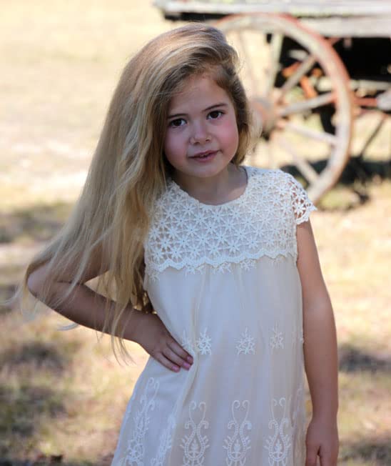 Cutiego Vintage Crochet Lace Flower Girl Dress for Toddlers - Perfect for Weddings, Photoshoots & Special Occasions