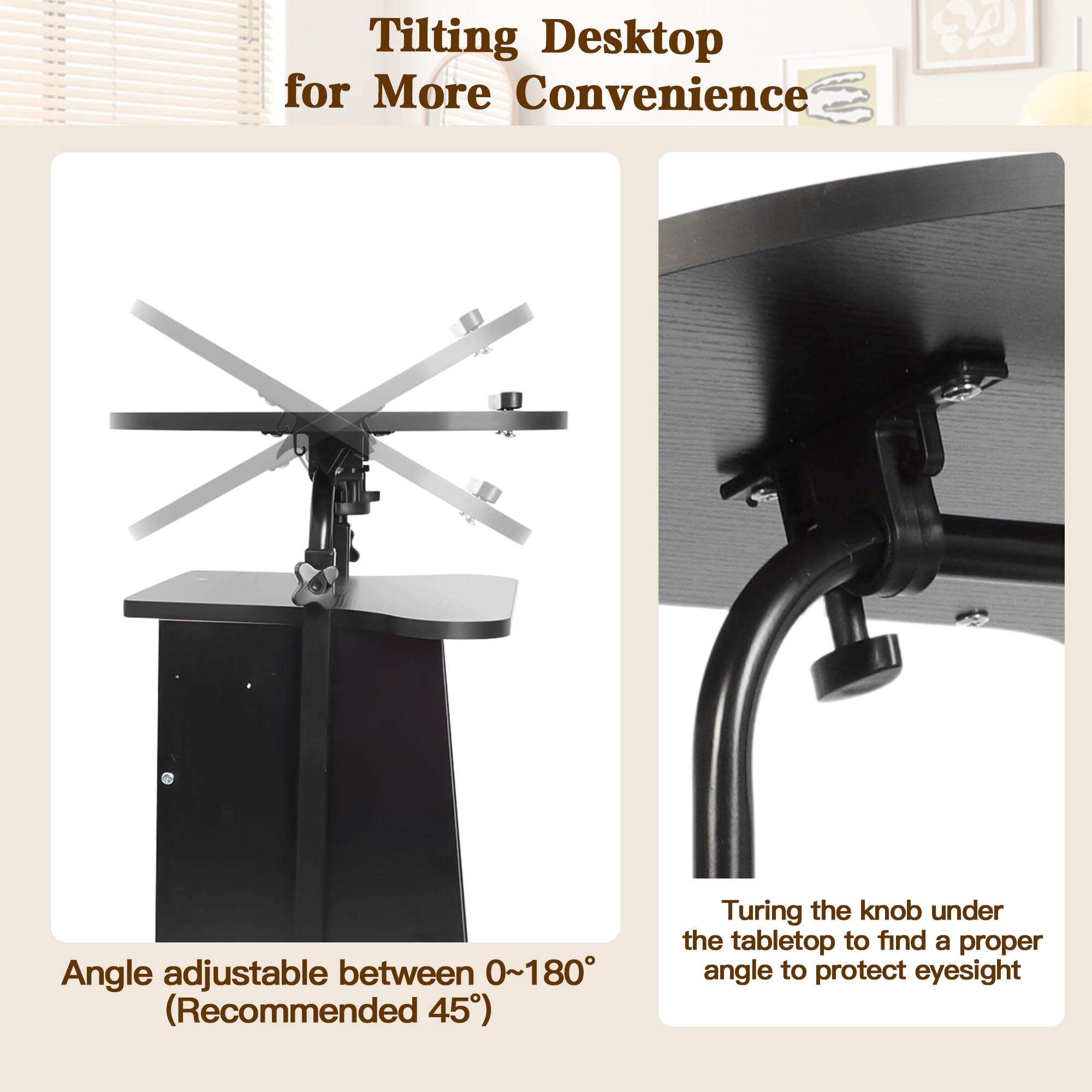 **Height Adjustable Mobile Lectern Podium Stand with Tilting Desktop & Storage Cabinet - Rolling Lectern Cart for Laptop, Classroom, Church & Home Office - Perfect for Presentations, Teaching & Remote Work**