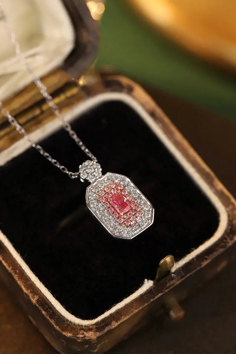 18K White Gold Pink Diamond Pendant Necklace for Women - Luxury Real Natural Diamond Jewelry Gift for Anniversary, Wedding & Special Occasions