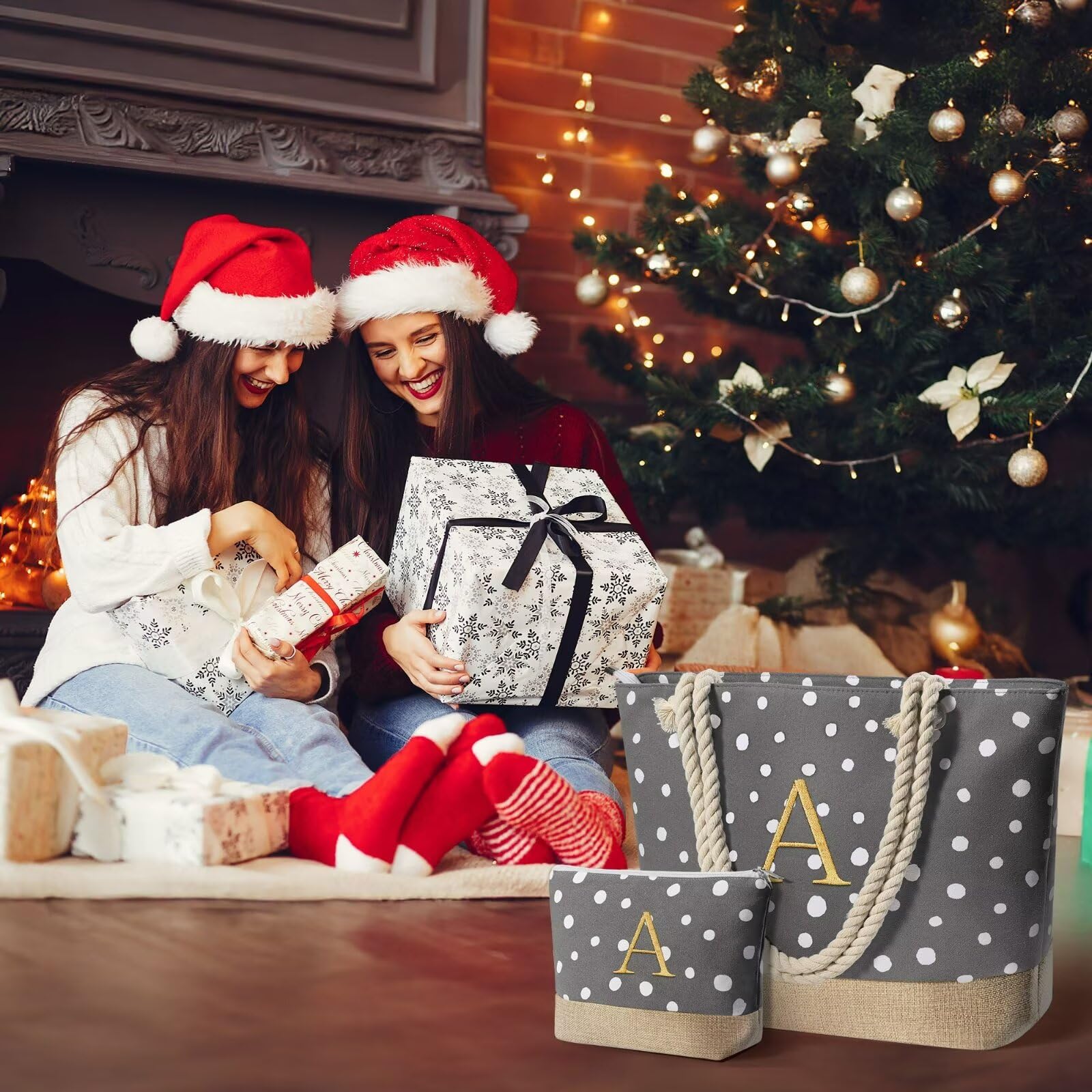 YOOLIFE Personalized Christmas & Birthday Gifts for Women - Custom Travel Tote Bag & Makeup Pouch Set for Mom, Wife & Best Friend | Perfect Beach Vacation, Spa Day & Daily Use Accessories