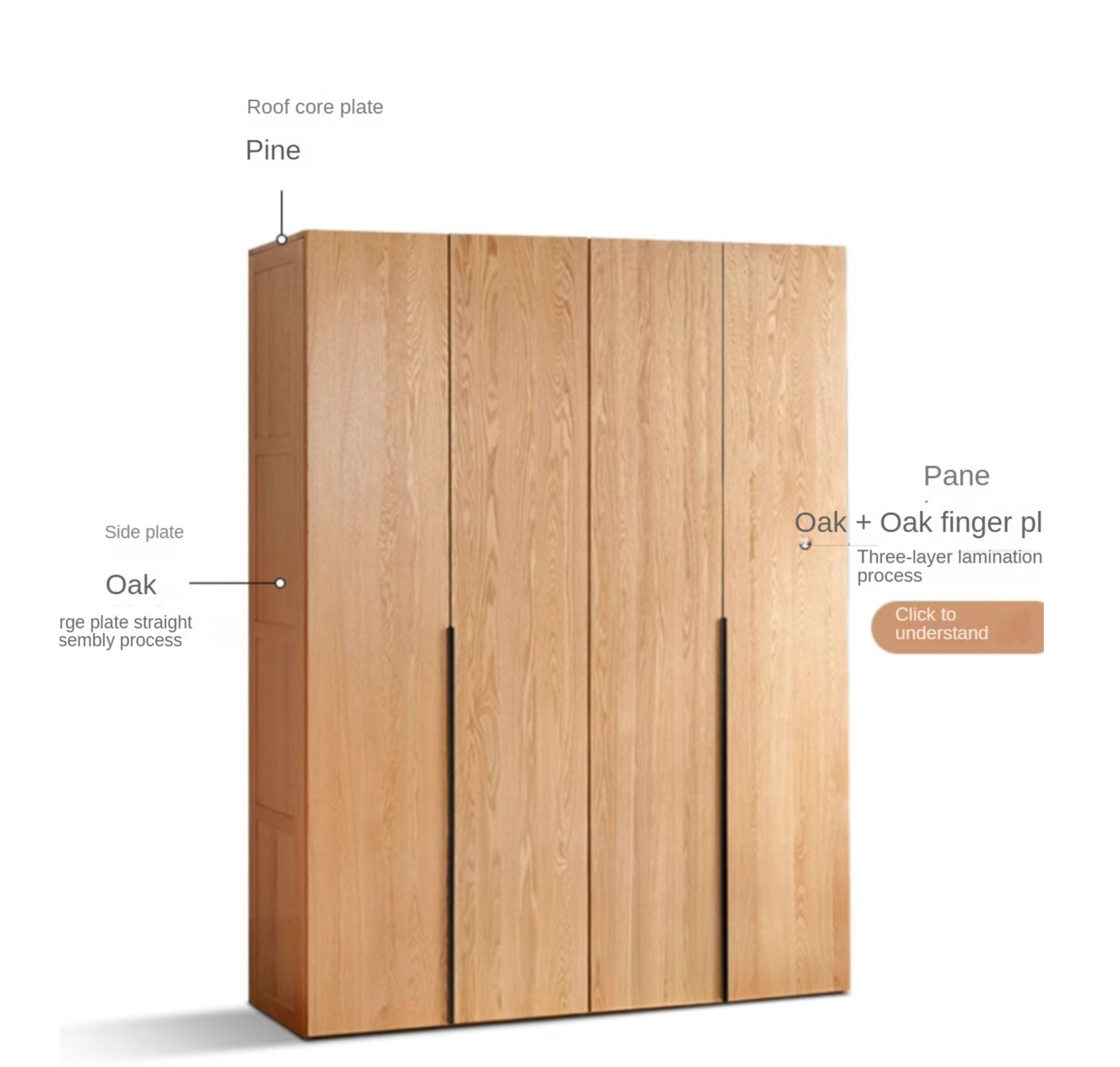 Solid Oak Wood Wardrobe - Modern High Closet for Bedroom & Living Room Storage | Durable & Stylish Furniture for Home Organization