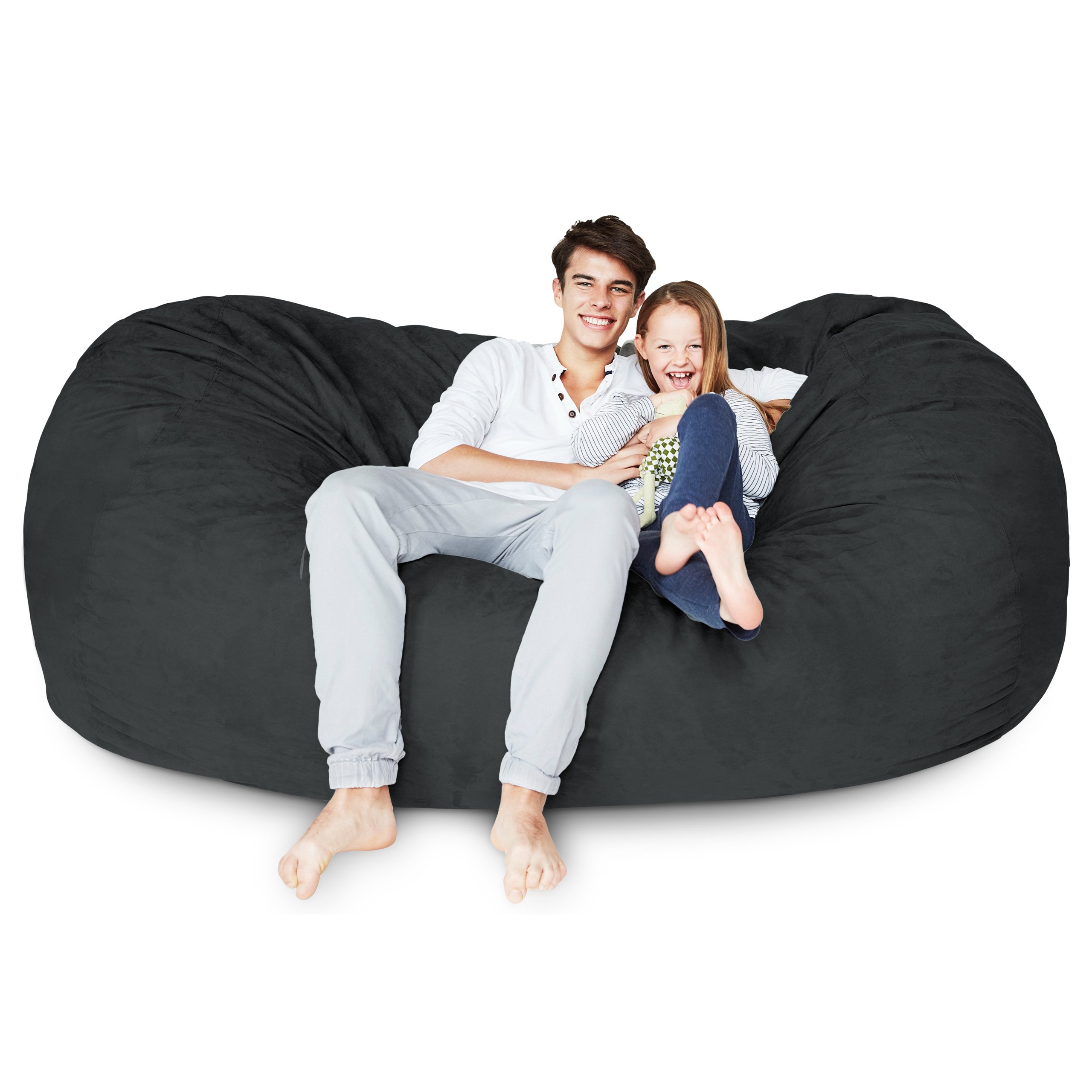 Luxurious Giant 7ft Bean Bag Chair with Microsuede Cover - Ultra Soft Foam Filling, Washable Jumbo Bean Bag Sofa for Kids, Teens & Adults - Oversized Sack Chair for Dorm, Living Room & Game Room - Black - Perfect for Movie Nights, Gaming & Relaxation