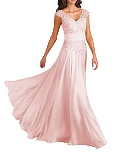 Elegant Short Sleeve Mother of The Bride Dress - Lace V-Neck Chiffon Formal Evening Gown for Wedding Guest, Party & Special Occasions | Flattering Fit for Mature Women