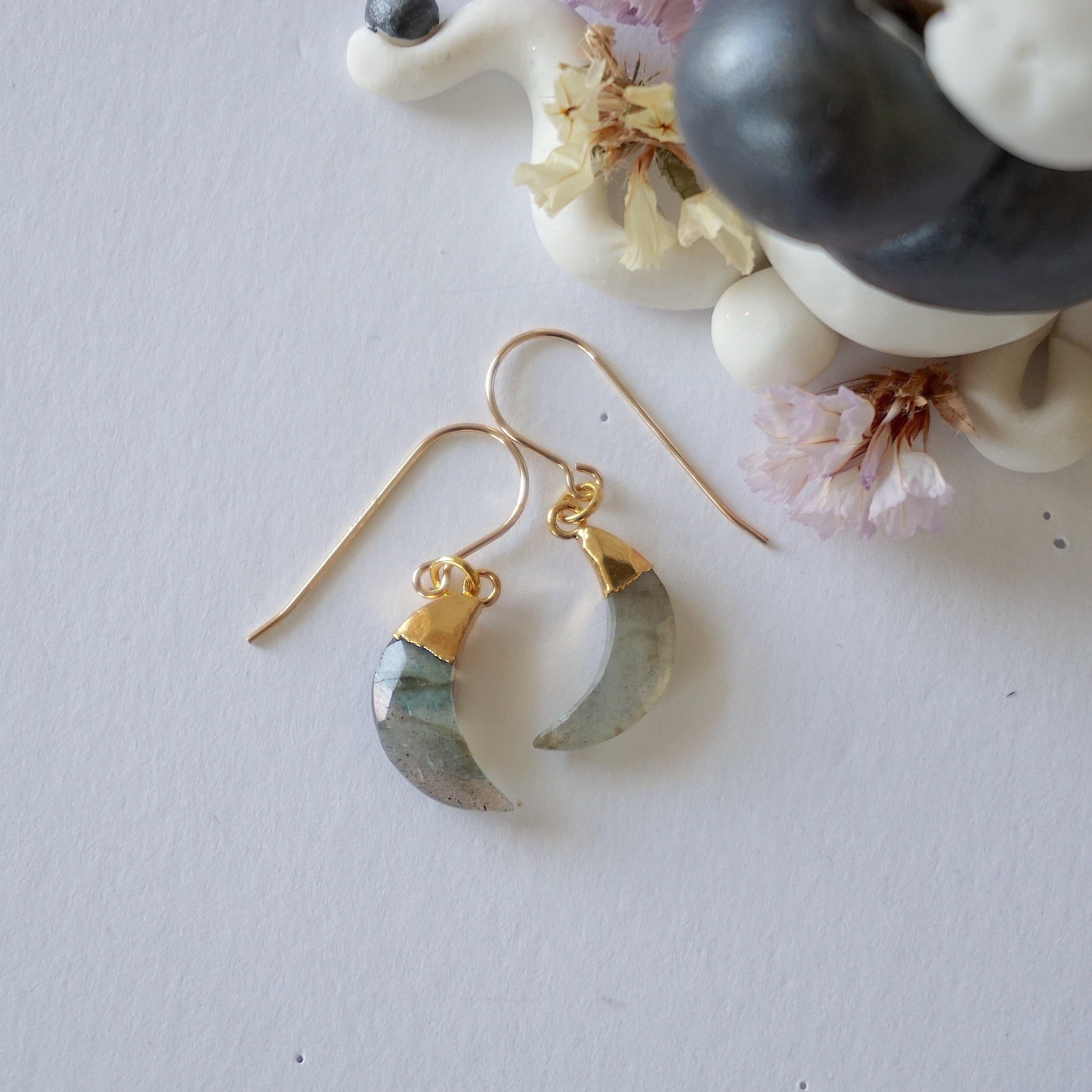 Labradorite Moon Drop Earrings - 14K Gold Filled Dangle Earrings for Women | Perfect for Weddings, Parties & Everyday Elegance