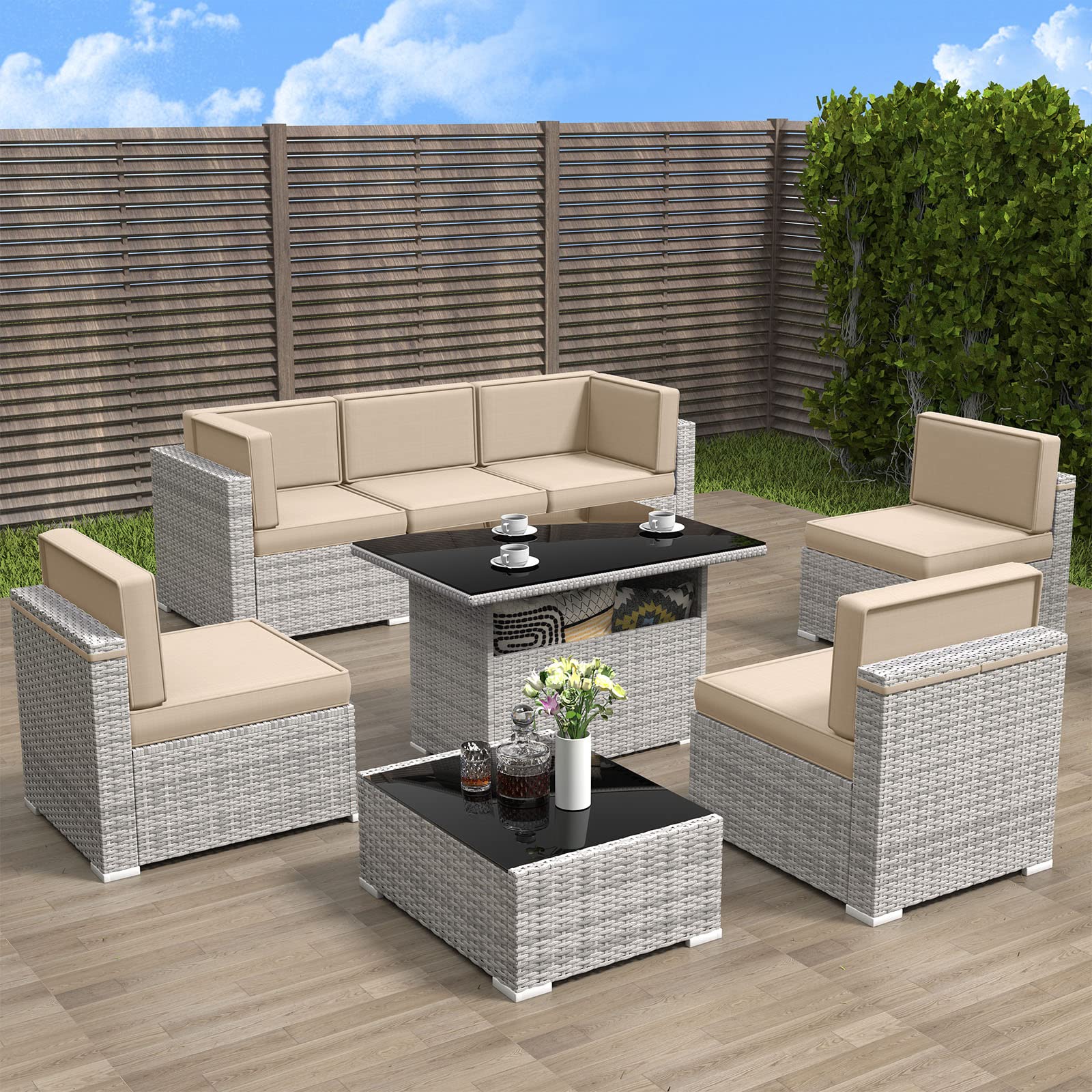 LayinSun 8-Piece Outdoor Patio Furniture Set - Wicker Sectional Sofa with Storage Table & Coffee Table - Perfect for Garden, Backyard, Poolside and Deck Relaxation