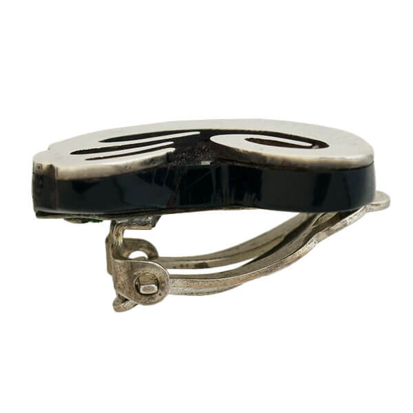 Vintage Signed Mexican Sterling Silver Onyx Clip-On Earrings - Handmade Jewelry for Women, Perfect for Parties & Special Occasions