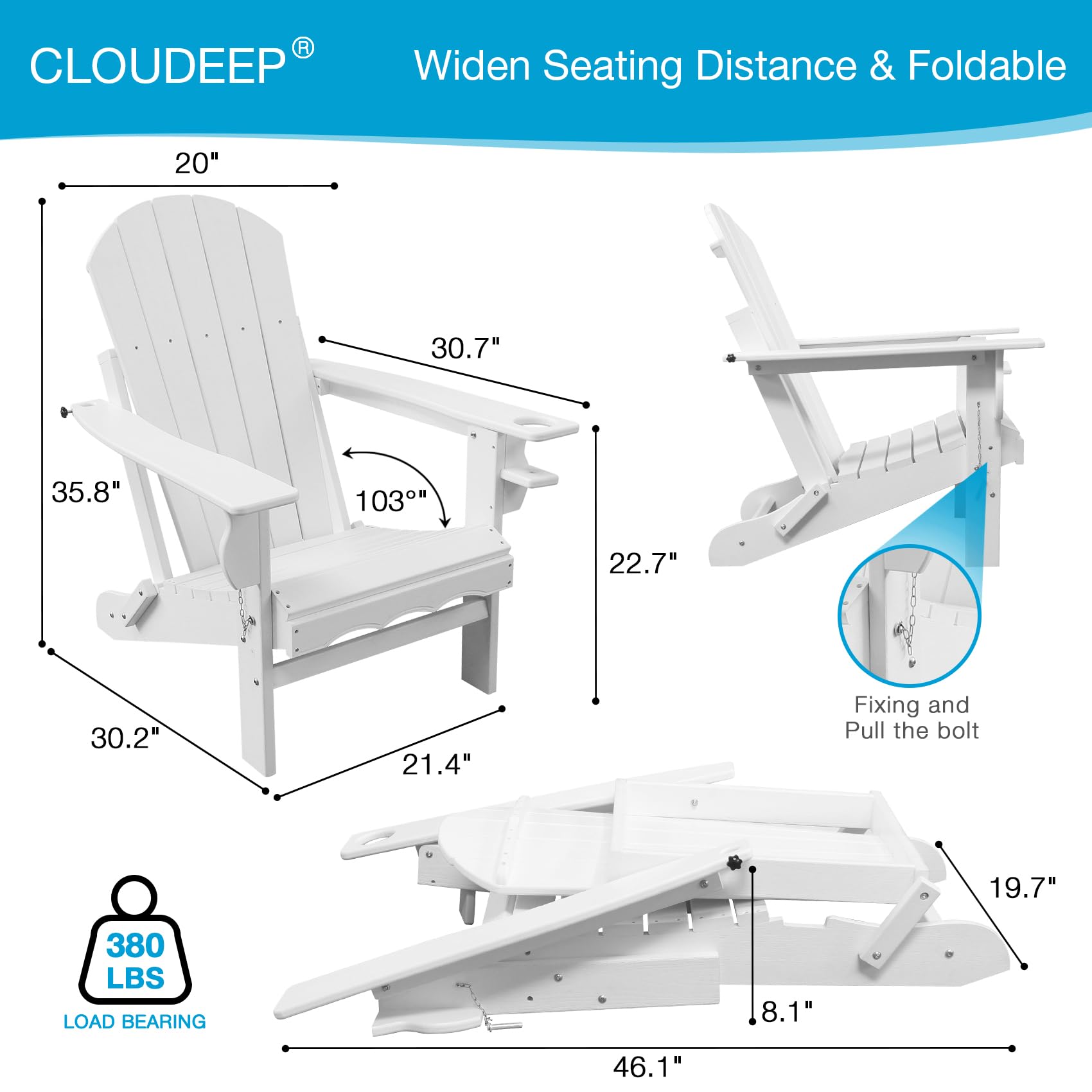 Premium Folding Adirondack Chairs for Adults - Durable HDPE Composite Outdoor Lounge Chairs with Fire Pit - Weather-Resistant White Patio Furniture for Backyard, Poolside & Camping Relaxation