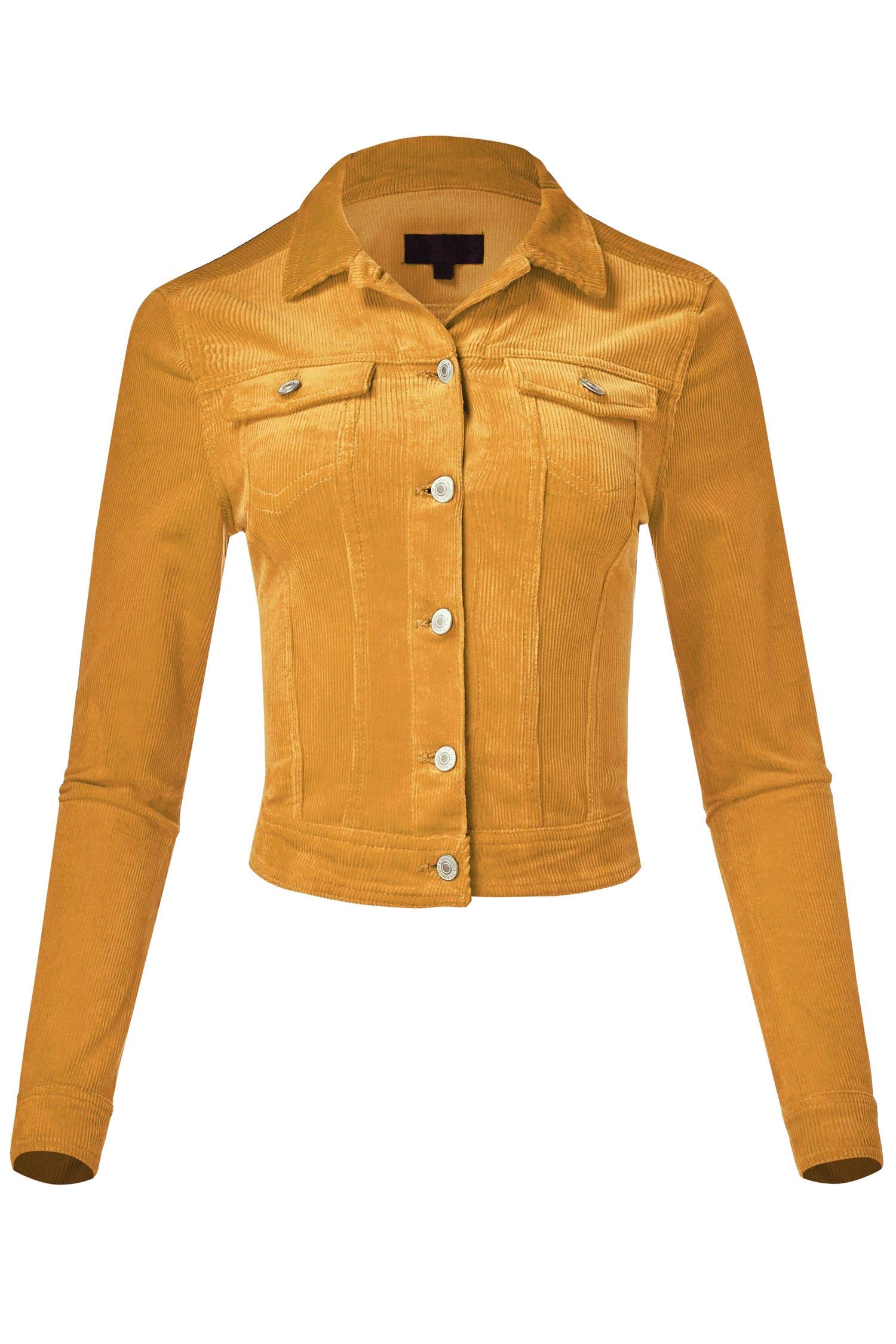 FashionMille Women's Slim Fit Cropped Corduroy Jacket - Stylish Trucker Denim Look for Casual Outings & Fall Layering