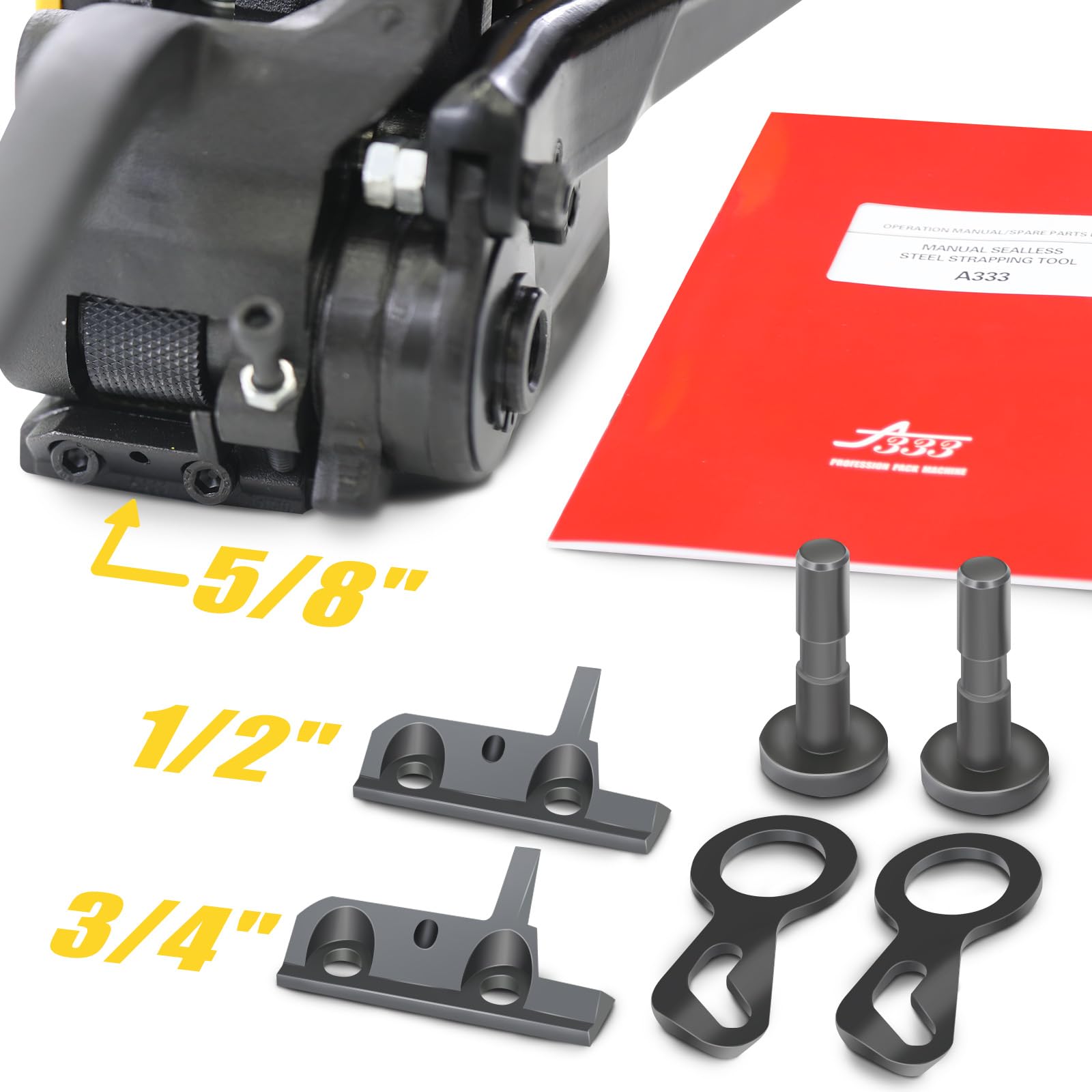 Heavy Duty Steel Strapping Tool Kit - Metal Strap Tensioner, Crimper & Cutter Machine for 5/8
