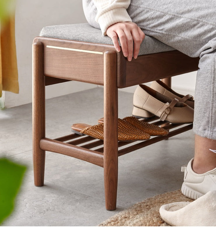 Solid Black Walnut Shoe Storage Bench with Flip Top - Multi-Functional Entryway Organizer for Shoes, Hats & Bags - Perfect for Hallway, Bedroom or Closet Organization