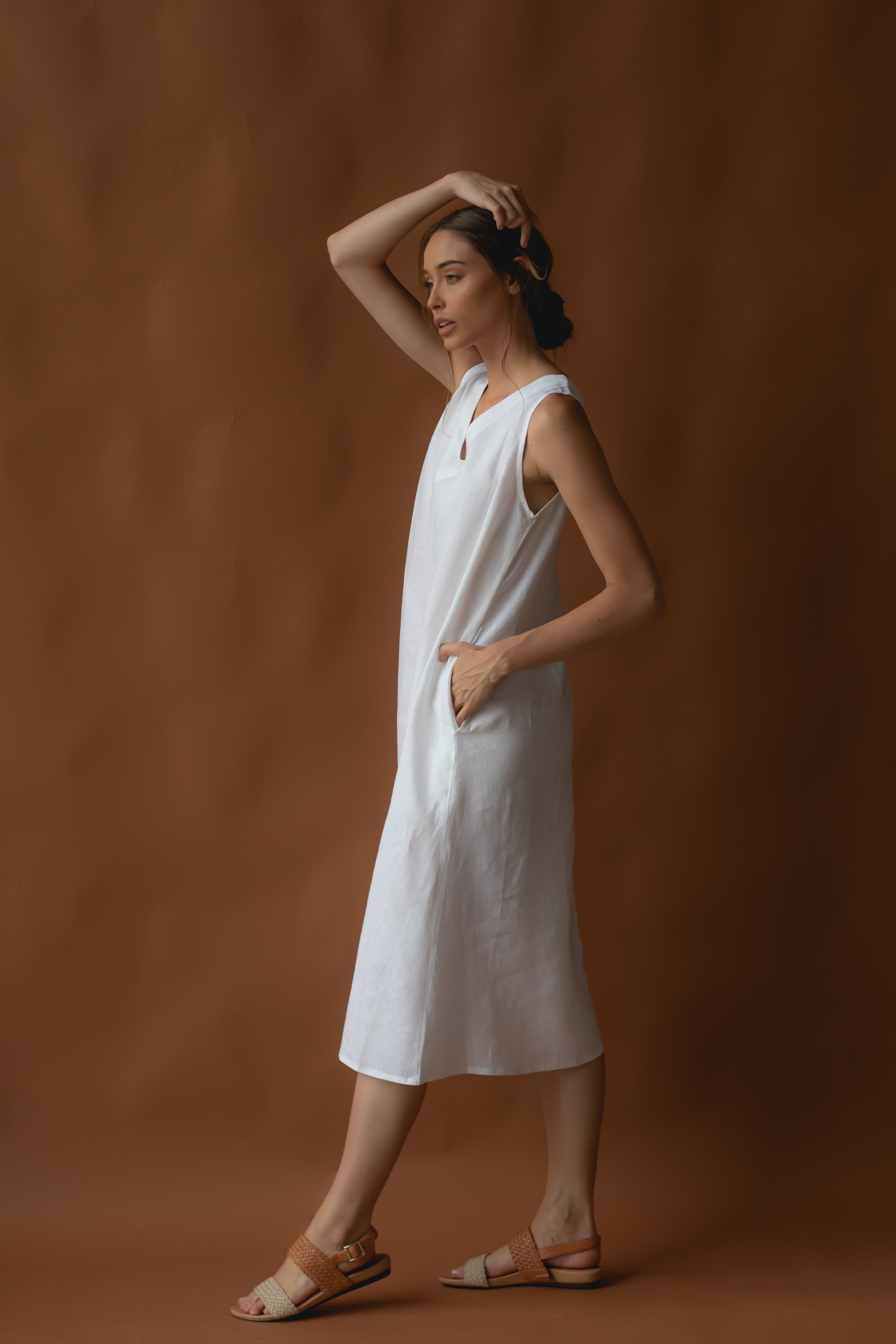 Cynthia Linen Dress in Warm White | Breathable Summer Dress for Women | Perfect for Beach Vacations, Brunch Dates & Casual Outings