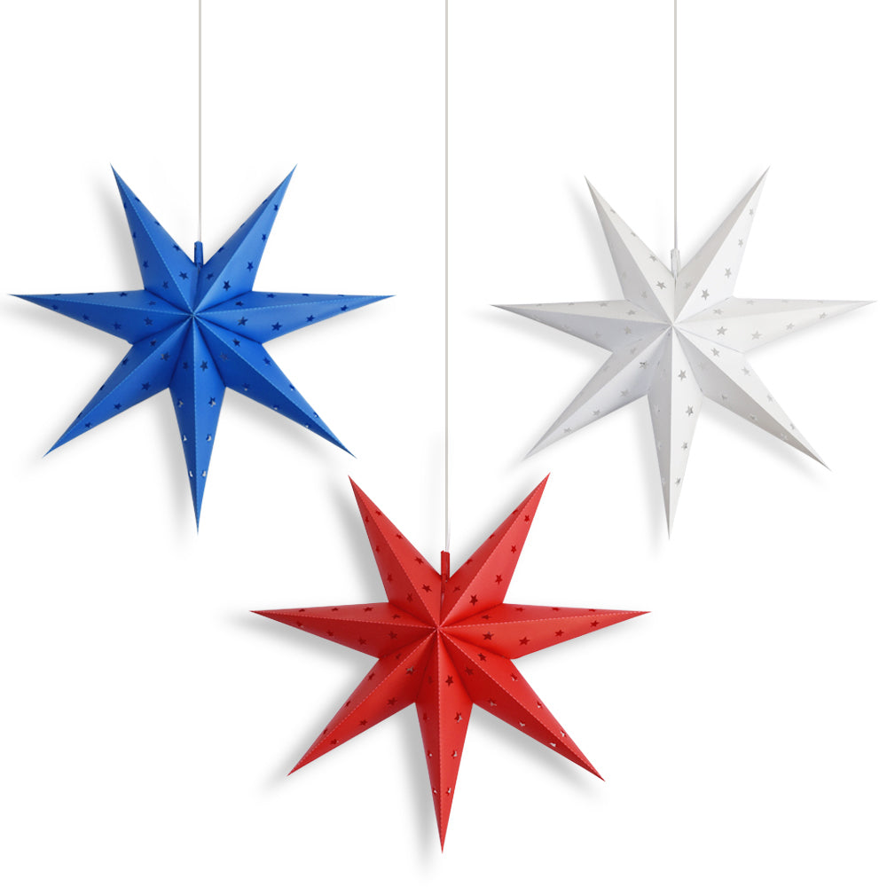 4th of July Patriotic Star Lanterns - 3 Pack Weatherproof Hanging Decorations (Red, White & Blue) - Perfect for Outdoor Parties, Backyard BBQs & Independence Day Celebrations