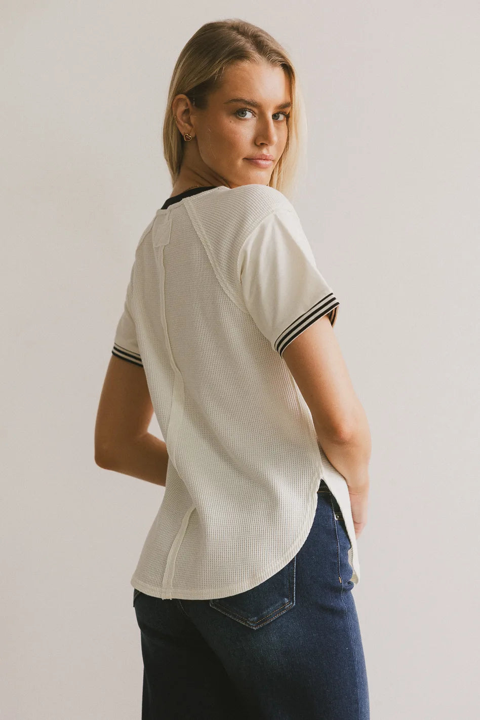 Lace Waffle Knit T-Shirt for Women - Soft Breathable Casual Top - Perfect for Layering, Everyday Wear & Date Nights