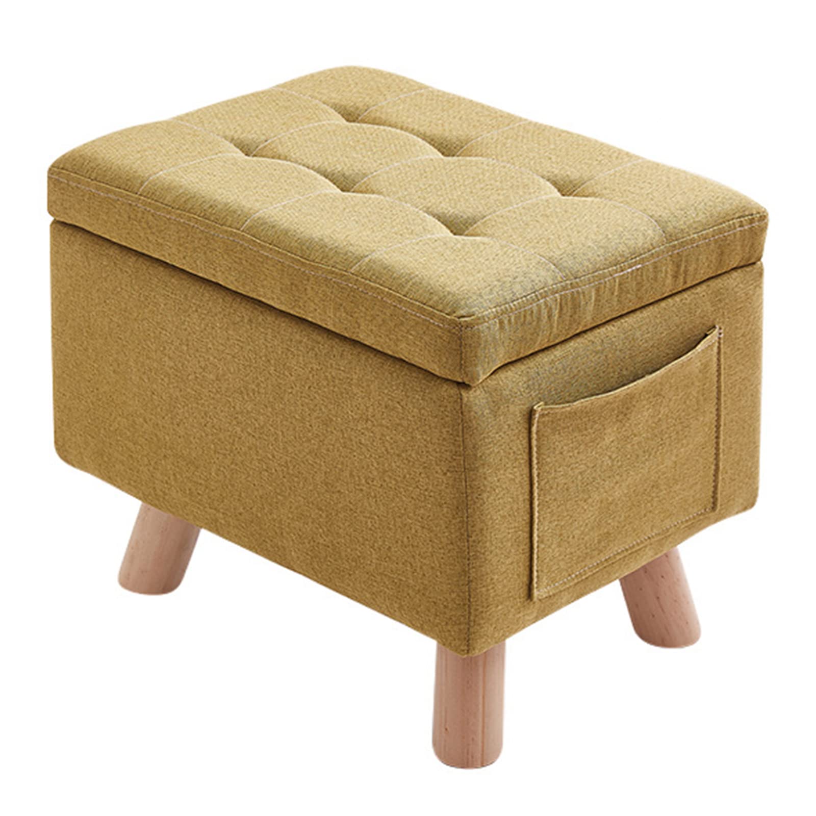 W&X Large Capacity Rectangular Storage Bench with Padded Cushion - Sturdy Wood Legs Ottoman for Bedroom, Entryway & Living Room - 40x30x34cm (16x12x13inch) Green Linen Storage Stool - Perfect for Home Organization & Extra Seating