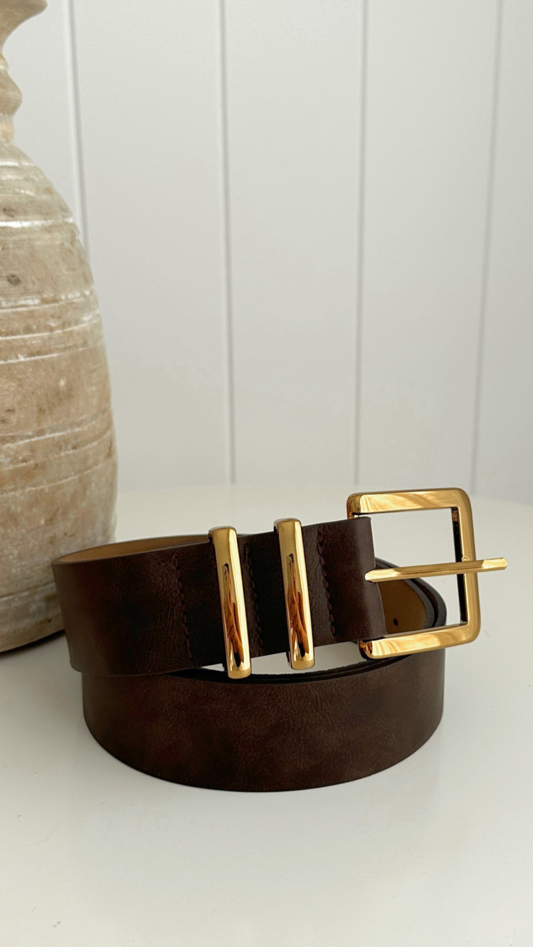 Jabilo Genuine Leather Belt for Men - Classic Brown & Gold Buckle - Perfect for Casual, Office & Formal Wear