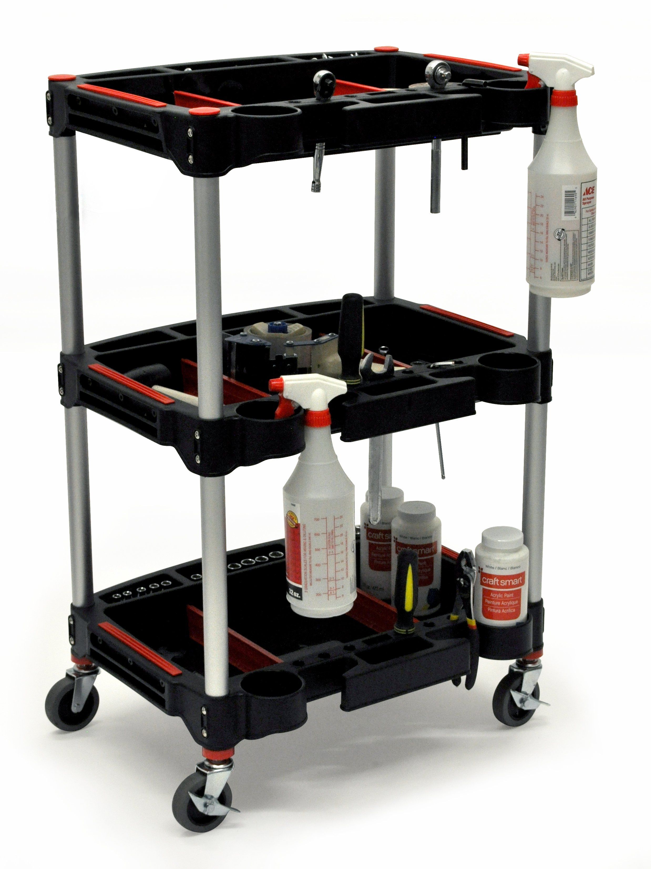 Luxor 3-Shelf Rolling Tool Cart with Locking Wheels - Heavy Duty Metal Utility Cart for Garage, Workshop, and Automotive Repair - Perfect for Organizing Tools and Equipment
