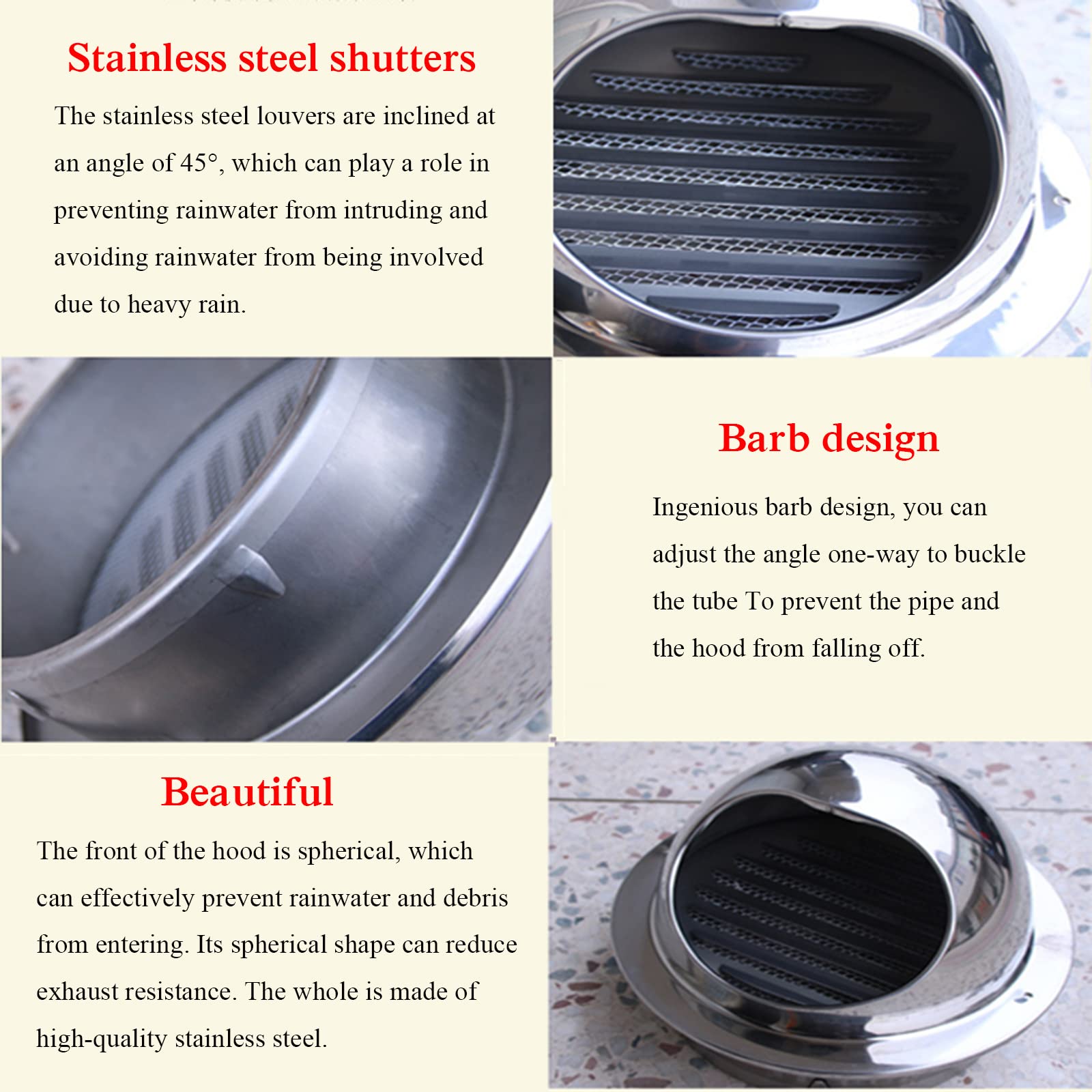 Stainless Steel Round Air Vent Grille - 70mm/2.76in Wall Ventilation Duct for Kitchen, Bathroom & Exterior | Durable External Extractor Vent with Bullnose Design for Optimal Airflow