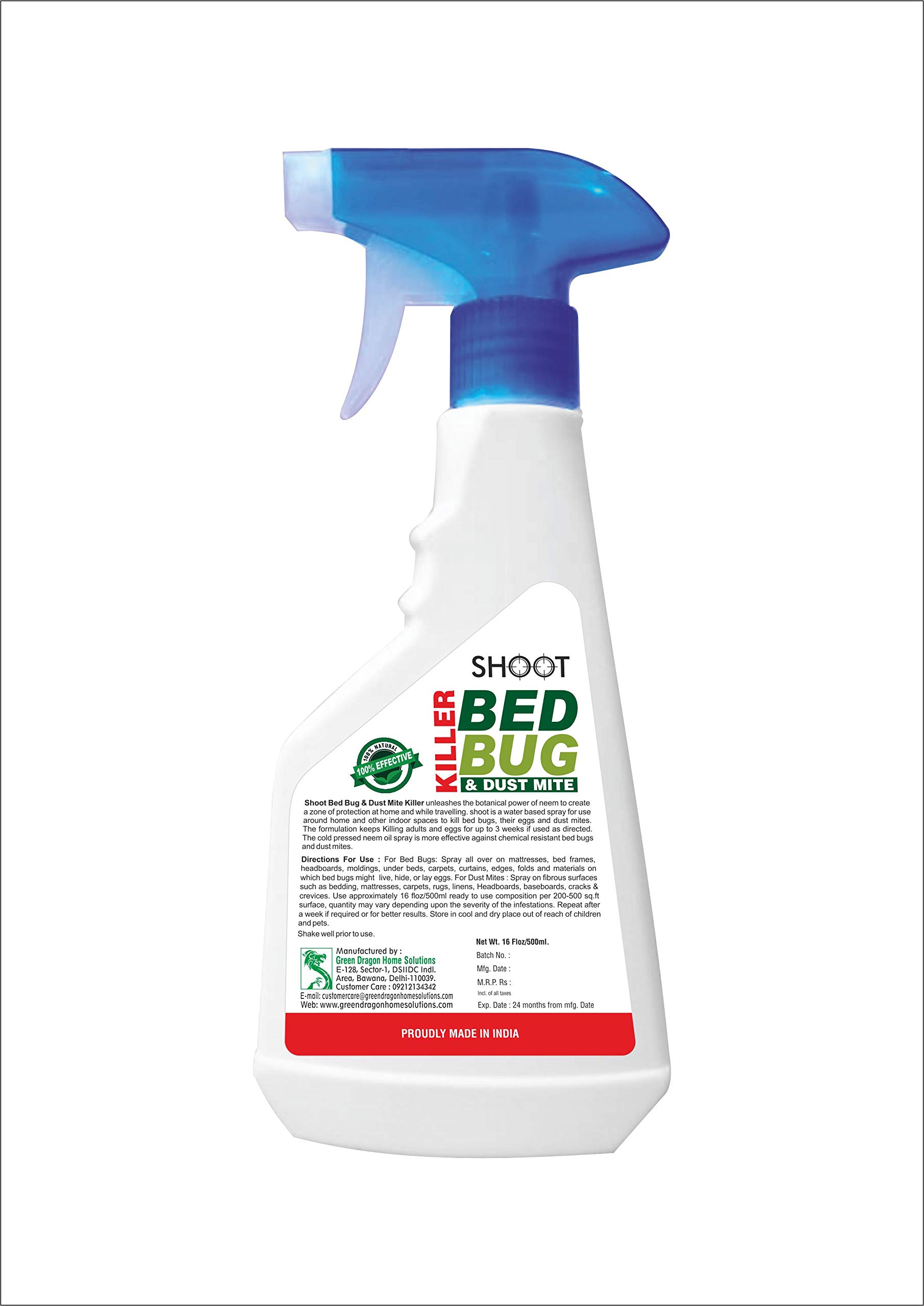 Green Dragon's Natural & Organic Bed Bug Killer Spray - 500ml | Fast-Acting, Non-Toxic Solution for Home, Hotel & Travel Use