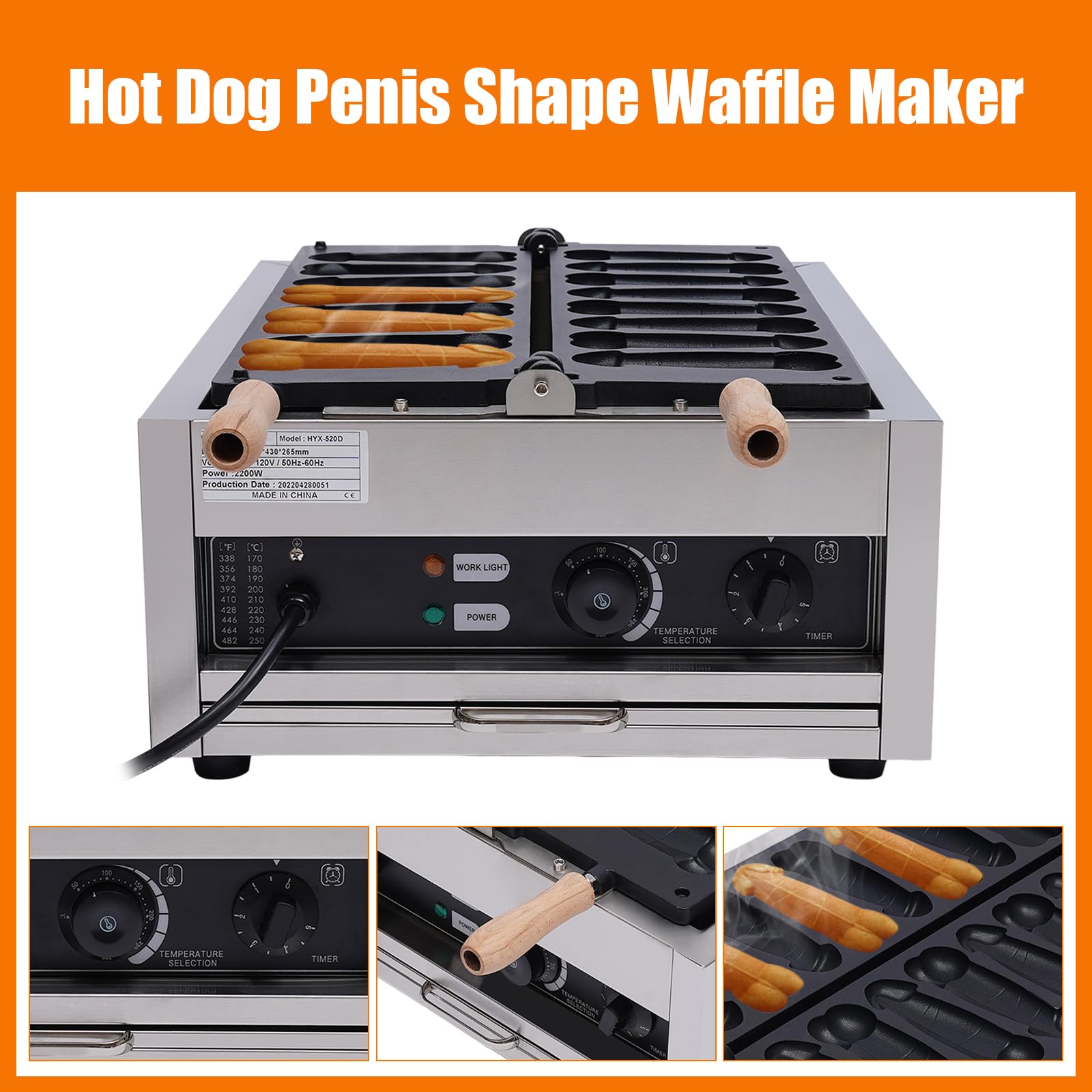 Commercial Electric Hot Dog Baker Machine - 110V 8-Slot Hot Dog Waffle Maker with Temperature Control & Non-Stick Surface - Perfect for Restaurants, Cafes, Snack Bars & Home Kitchens - Make Delicious Hot Dogs, Waffles & Snacks Quickly & Easily