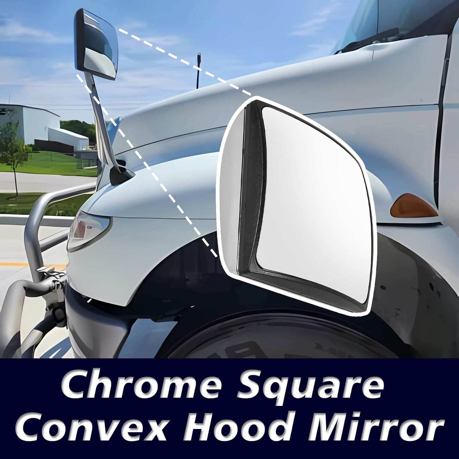 Chrome Square Convex Hood Mirror for International Durastar, Transtar, Prostar & Workstar Trucks - Wide Angle Side Mirror for Enhanced Visibility & Safety - Perfect for Towing, Hauling & Commercial Trucking Operations