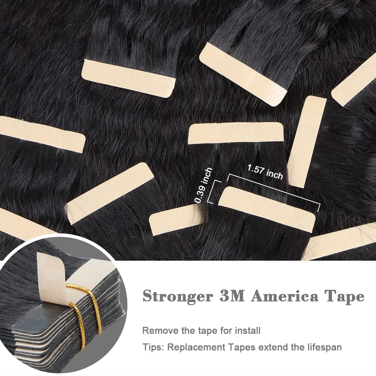 MY SHINY WIGS Kinky Straight Tape In Hair Extensions - 100% Human Hair - 40 Pieces (100g/Pack) - Seamless Skin Weft - Natural Black - 20 Inch - Perfect for Daily Styling, Parties & Special Occasions