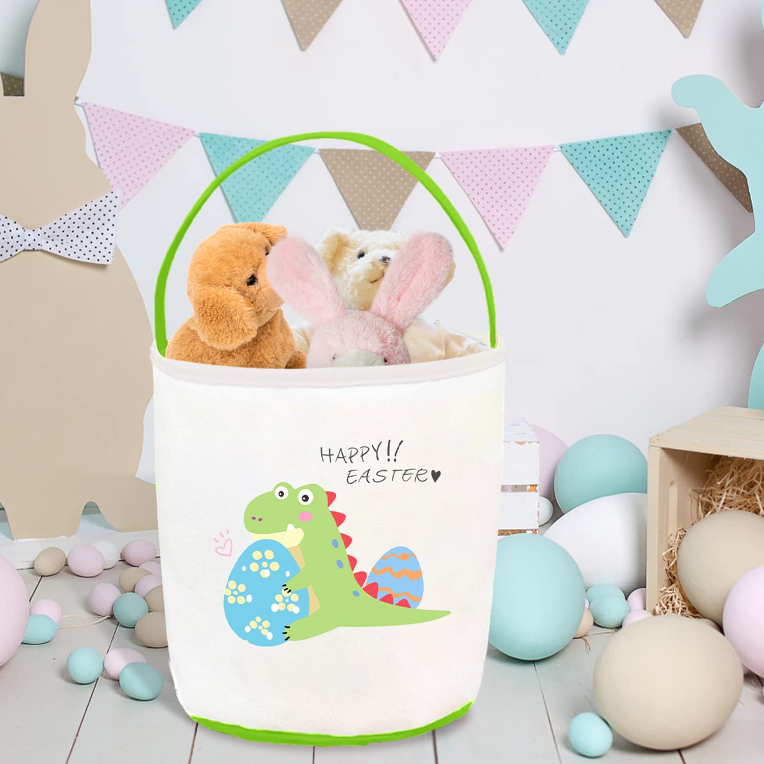 **Easter Gift Baskets for Kids - Dinosaur Canvas Tote Bag with Handle, Empty Easter Basket Essentials for Egg Hunts, Party Supplies & Decorations - Perfect for Easter Celebrations, Birthday Parties & Holiday Gifting**