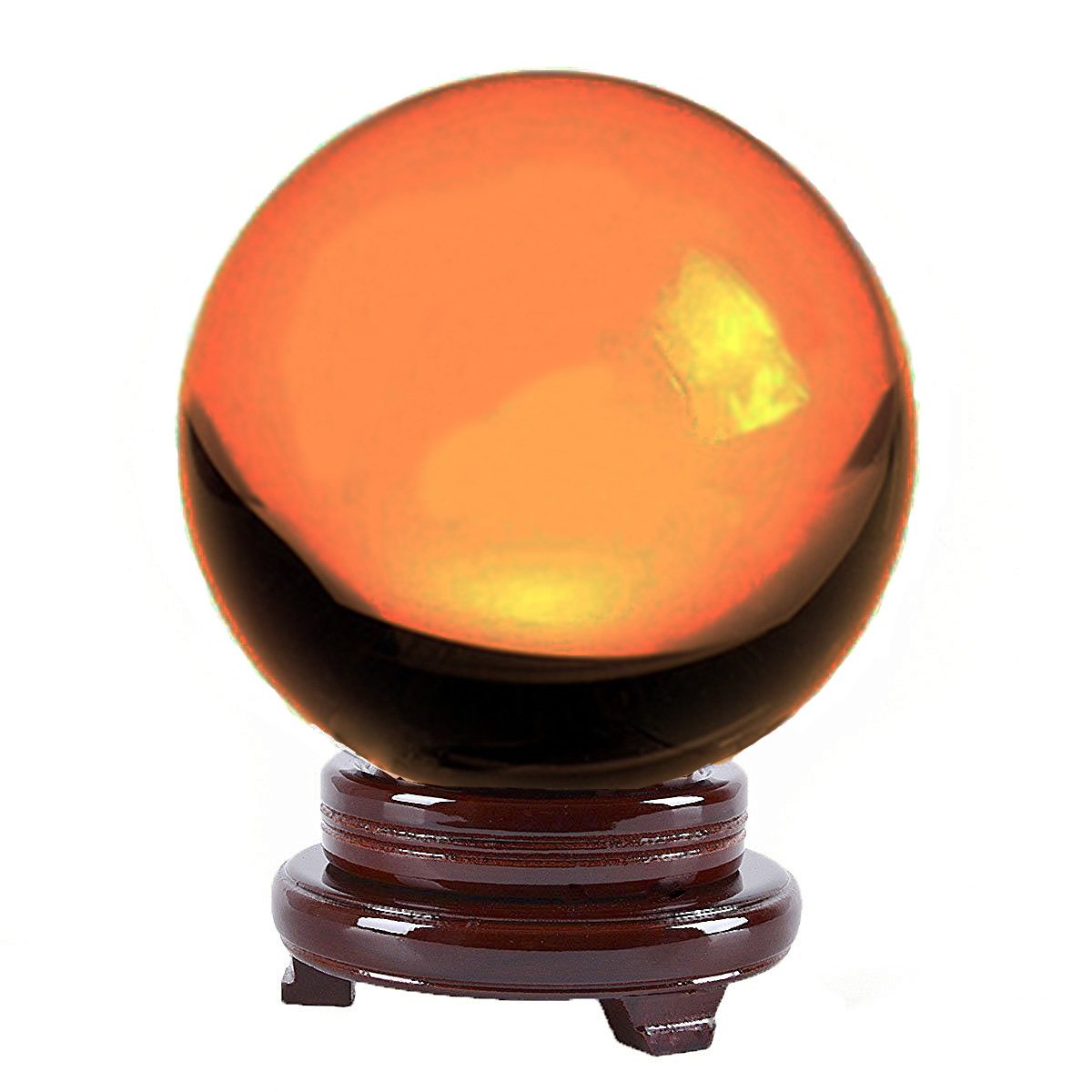 Amlong 8 Inch (200mm) Yellow Crystal Ball with Wooden Stand - Feng Shui, Meditation, Decoration, Gift for Home & Office