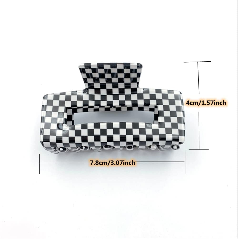 Fashion Checkered Hair Claw Clips for Women & Girls - Retro Rectangle Hair Clamps for Thick Hair Styling - YOEMAYUNER (1PC Black) - Perfect for Parties, Weddings & Everyday Hairstyles