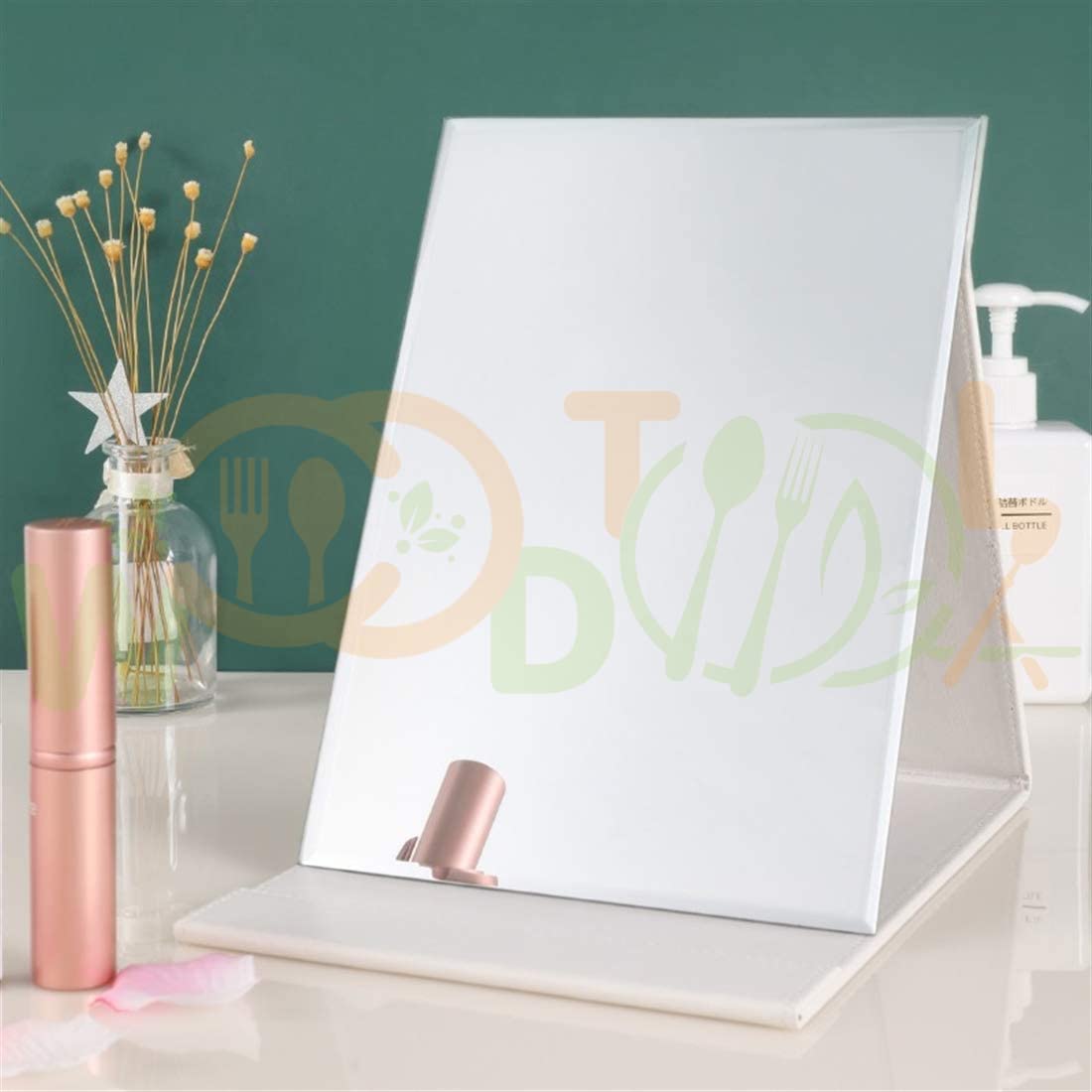 WOODTULA Portable Folding Makeup Mirror - HD Vanity Mirror with Stand, Compact Travel Mirror for Home & On-the-Go (White) - Perfect for Bedroom Dressing Table, Hotel Travel & Gift Giving