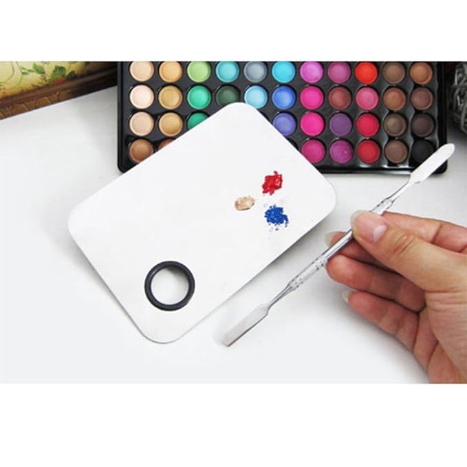 Professional Stainless Steel Makeup Mixing Palette with Spatula - 2 in 1 Set for Foundation, Concealer & Cream Blending (Silver) - Perfect for Makeup Artists & DIY Beauty Enthusiasts at Home Salon