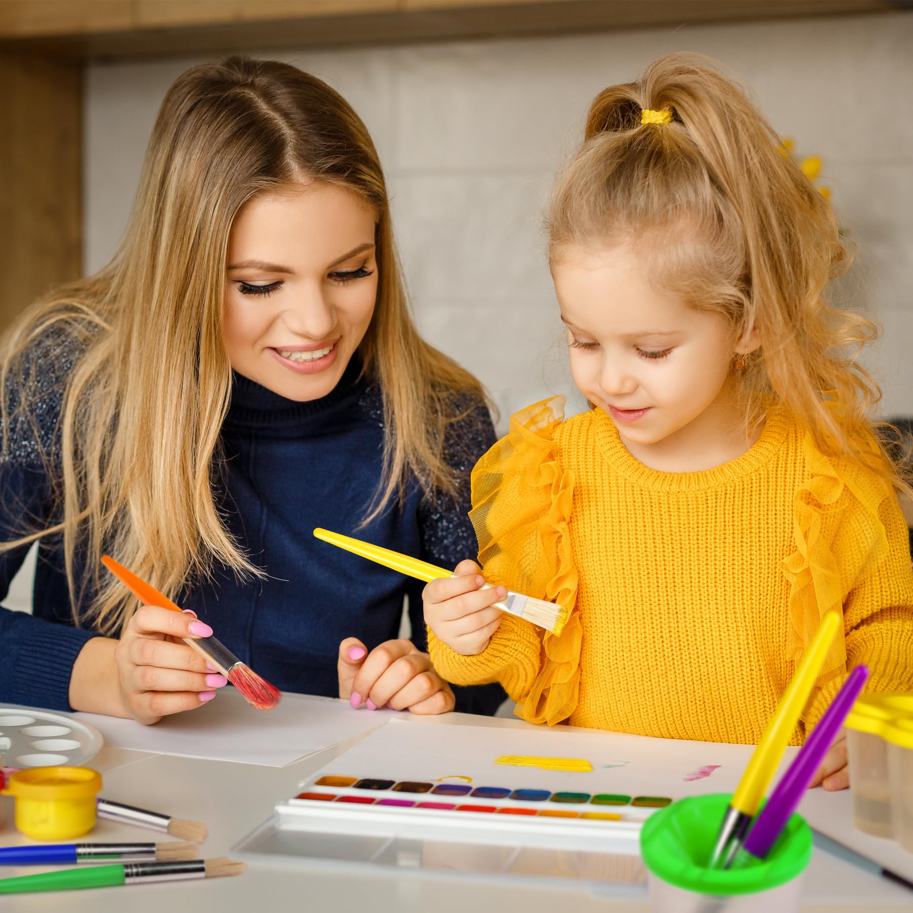 60 Pcs Joyooss Kids Paint Brushes Set - Round & Flat Tip Artist Brushes for Toddlers Ages 1-3 - Perfect for Watercolor, Acrylic & Finger Painting - Ideal for Classroom, Home Art Projects & DIY Crafts