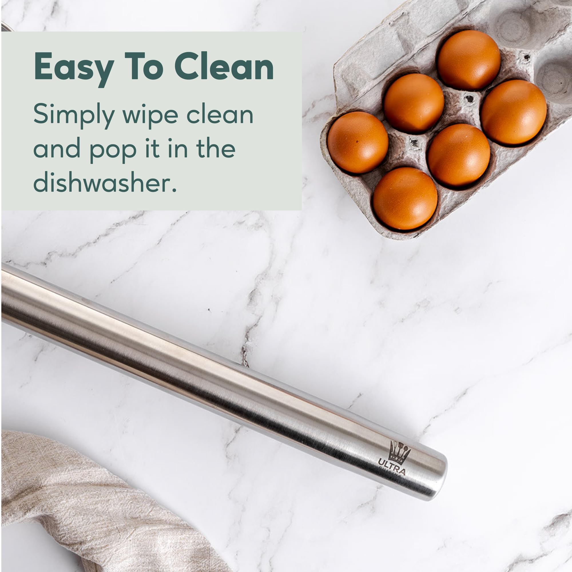 Professional Stainless Steel Rolling Pin - Ultra Smooth Surface & Tapered Design for Chocolate, Pie Crust, Cookies & Pastry - Perfect for Home Baking & Professional Kitchens