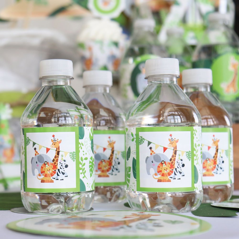 Big Dot of Happiness Jungle Party Animals Stickers - 20-Pack Safari Zoo Animal Water Bottle Labels for Birthday Parties & Baby Showers - Perfect for Kids' Events, School Activities & DIY Crafts