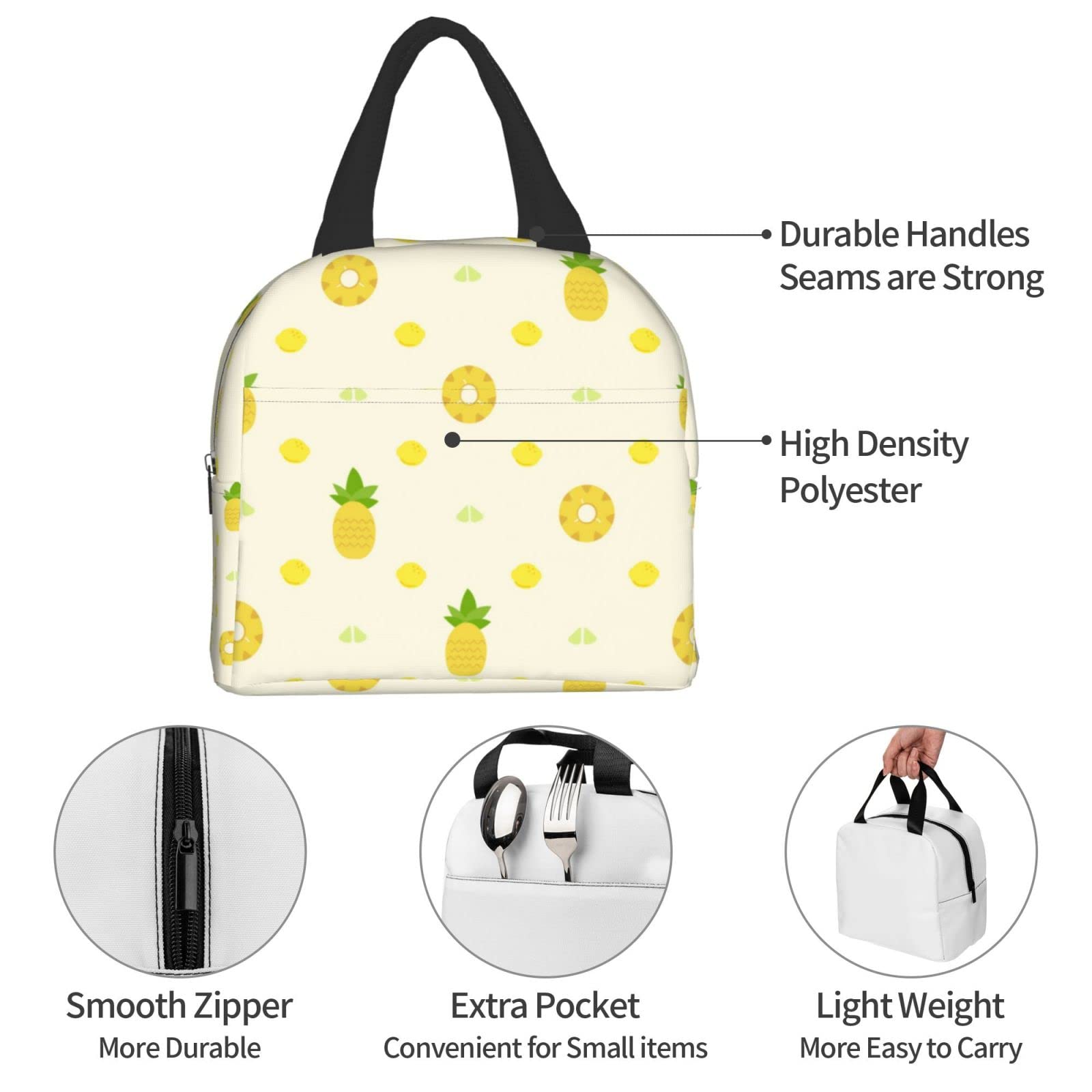 Insulated Pineapple Lunch Box for Women & Men - Reusable Thermal Lunch Bag for Office, Camping, Hiking, Picnic, Beach & Travel | Cute Bento Box for Work, School & Outdoor Activities