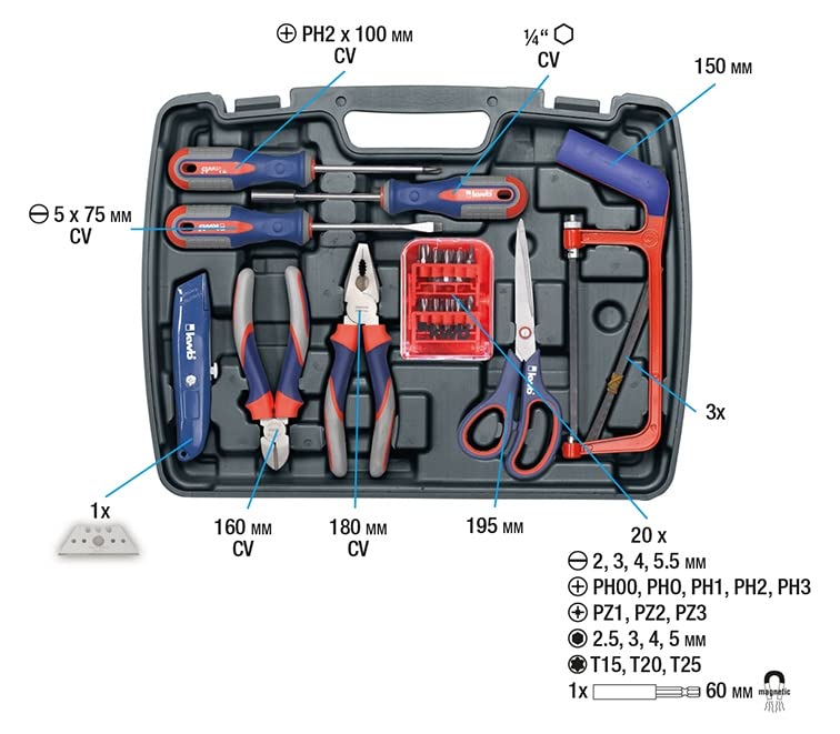 KWB 65-Piece Tool Box Set (370730) - Perfect for Home Repairs, DIY Projects & Professional Use