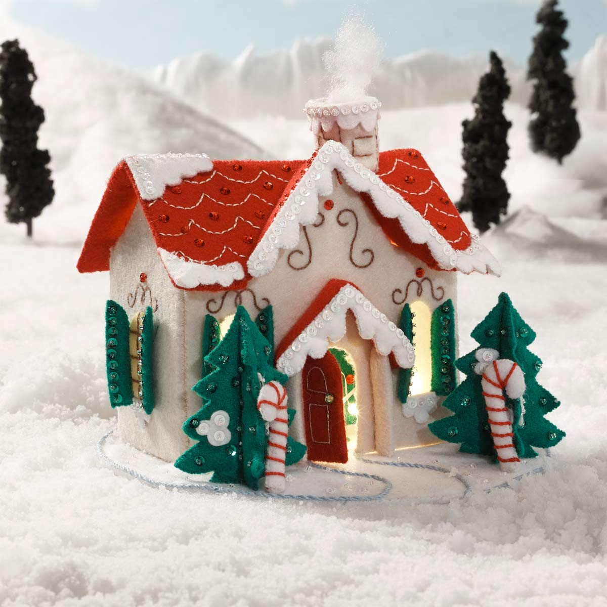 Bucilla Christmas Village House Felt Applique Kit - DIY Holiday Home Decor Craft for Xmas Tree Ornaments & Winter Village Displays