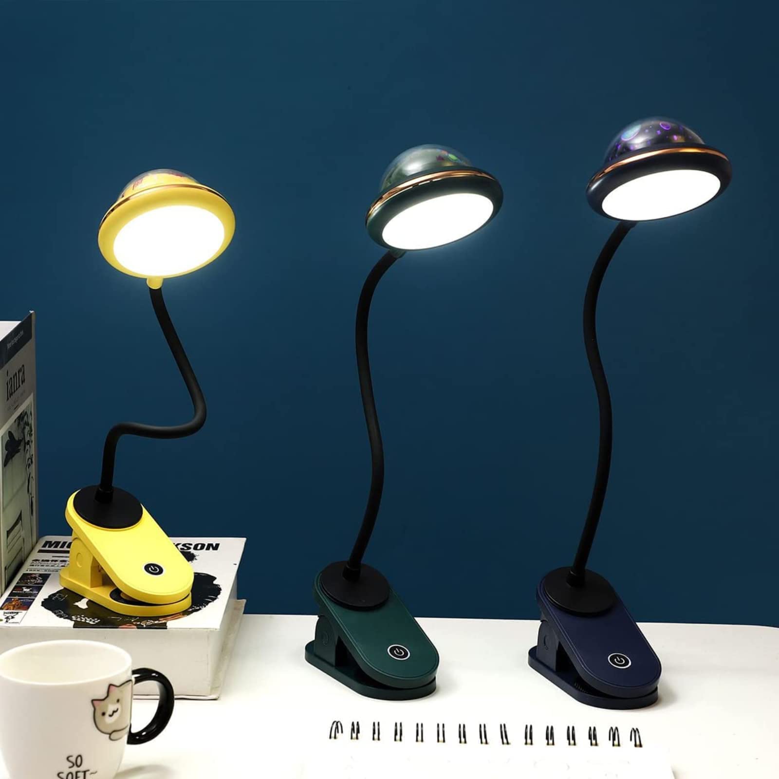 USB Rechargeable LED Folding Book Light with Dimmable 2W Reading Lamp & Mini Projector - 6000K Cool White Touch Control Night Light for Kids, Bedroom & Living Room | Perfect for Reading in Bed, Study Sessions & Cozy Nighttime Ambience (Green)