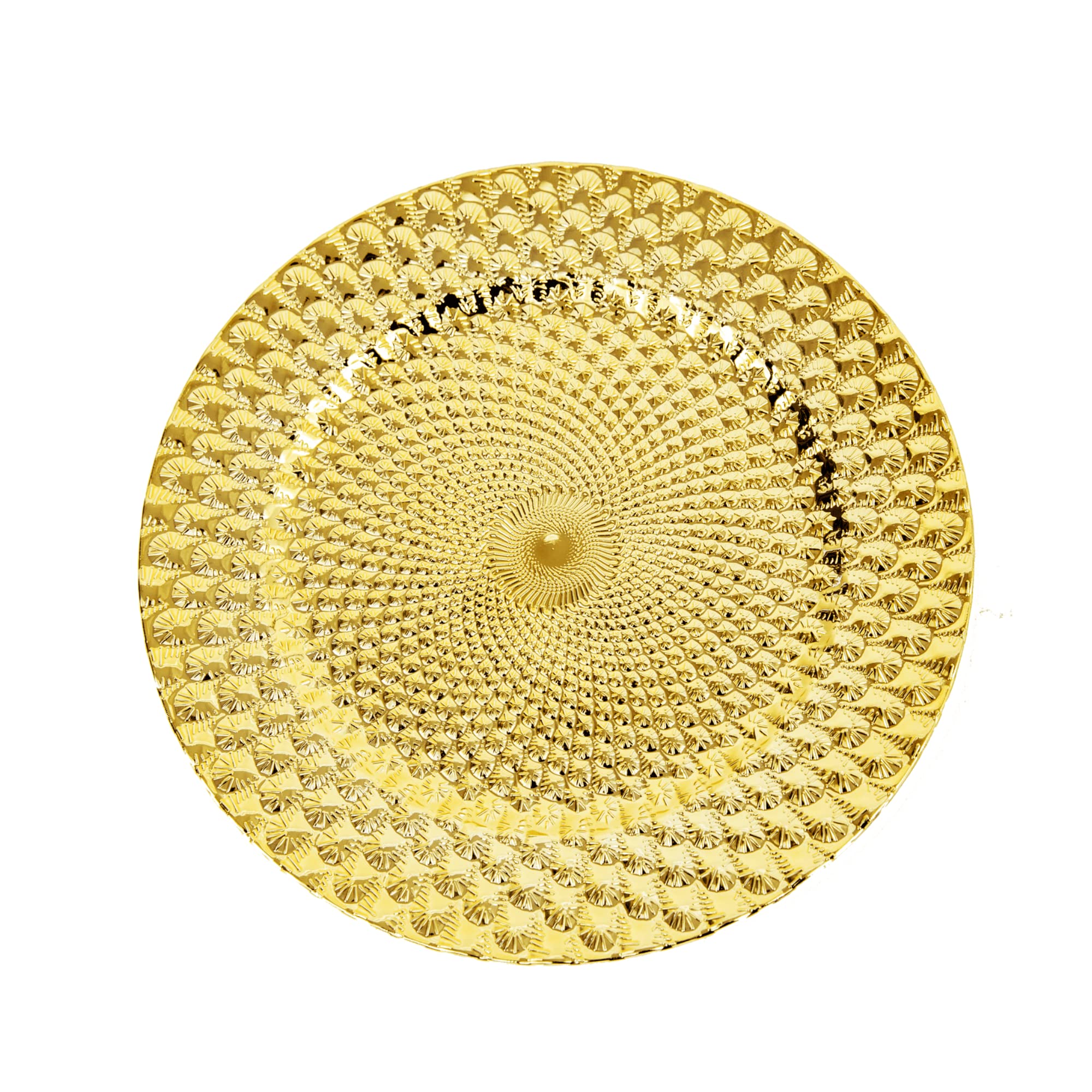 Gold Charger Plates Set of 6 - Round Plastic Electroplated Dinner Plate Chargers for Wedding Decor, Table Setting & Cocktail Parties - Elegant Cactus Design for Formal Dining & Special Occasions