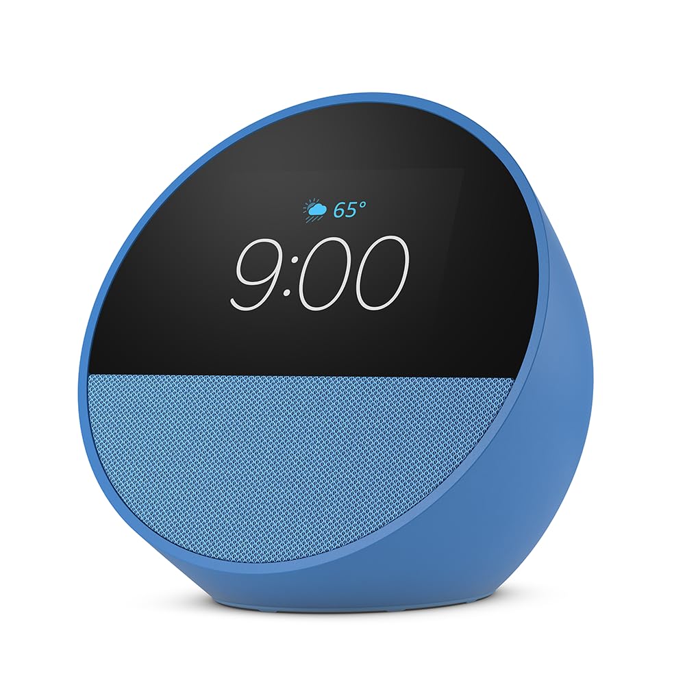 Amazon Echo Spot (Latest Model) - Smart Alarm Clock with Alexa, Ocean Blue | Perfect for Nightstands, Offices & Kitchens | Voice Control, Weather Updates, Music Streaming & More