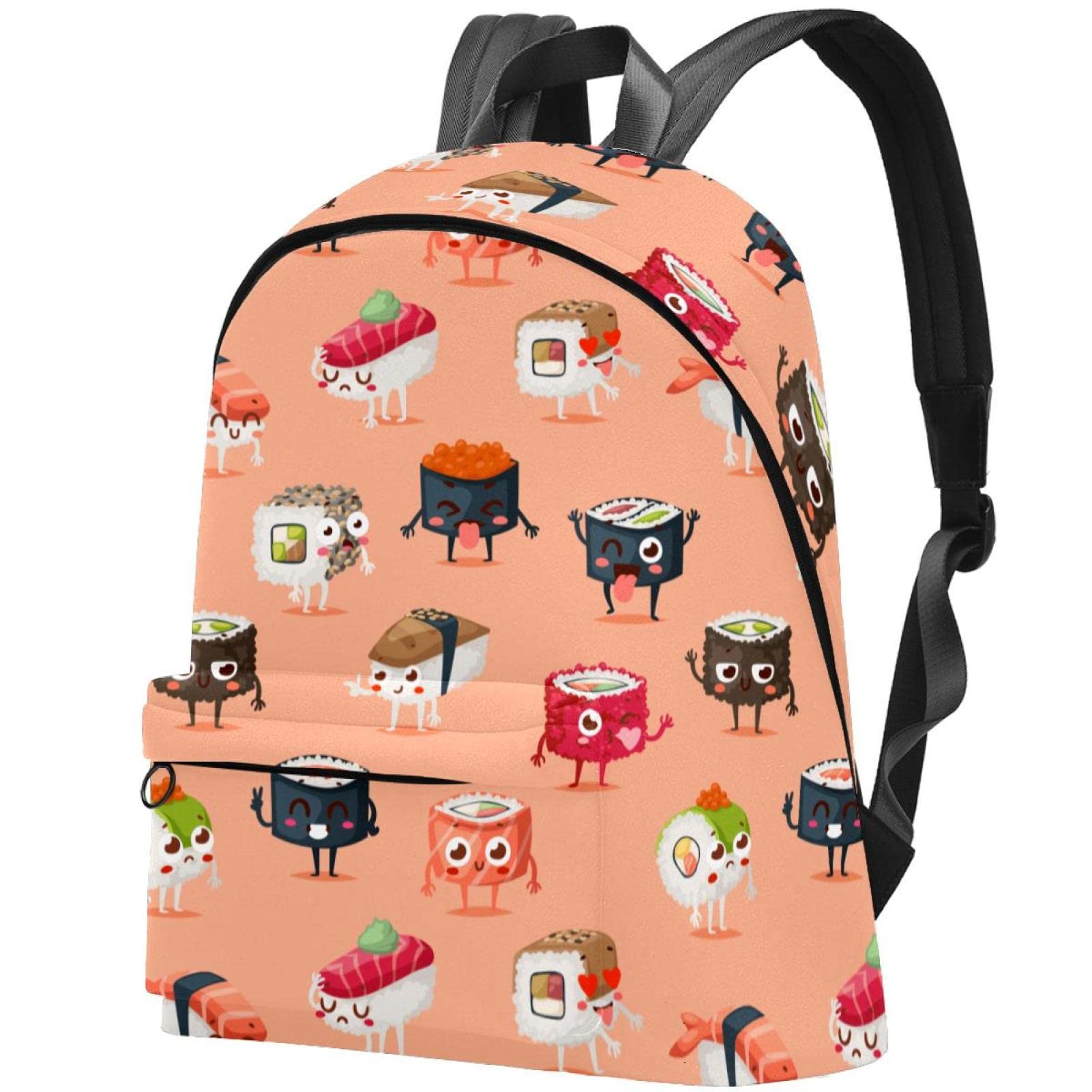 Stylish Canvas Backpack for College & Travel - Unisex Sushi Print Design - Perfect for School, Work & Weekend Adventures