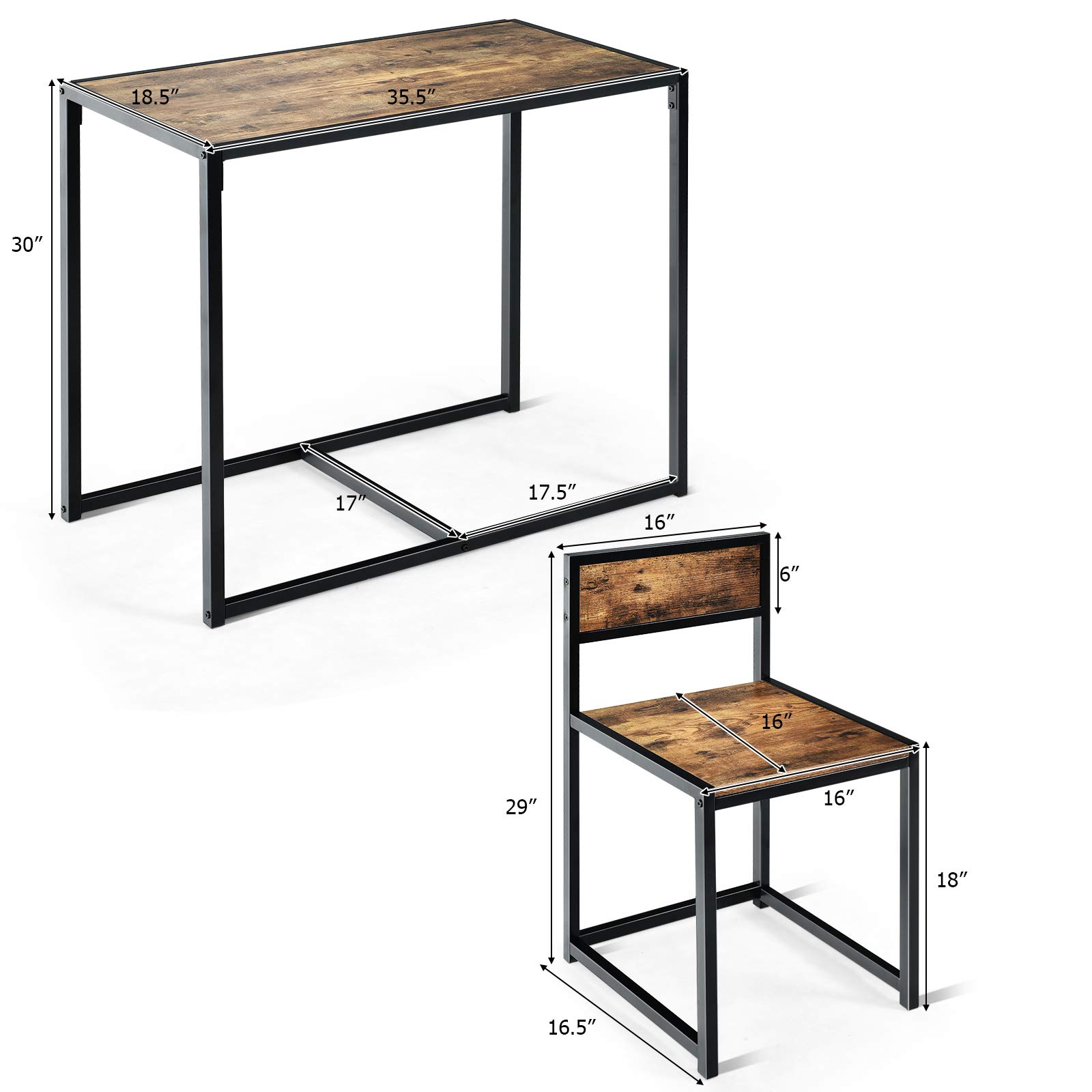 Giantex 3-Piece Industrial Dining Set - Small Kitchen Table with 2 Metal Chairs, Compact Bistro Pub Breakfast Table for Apartments & Small Spaces (Antique Finish) - Perfect for Studio Apartments, Tiny Homes & Cozy Breakfast Nooks